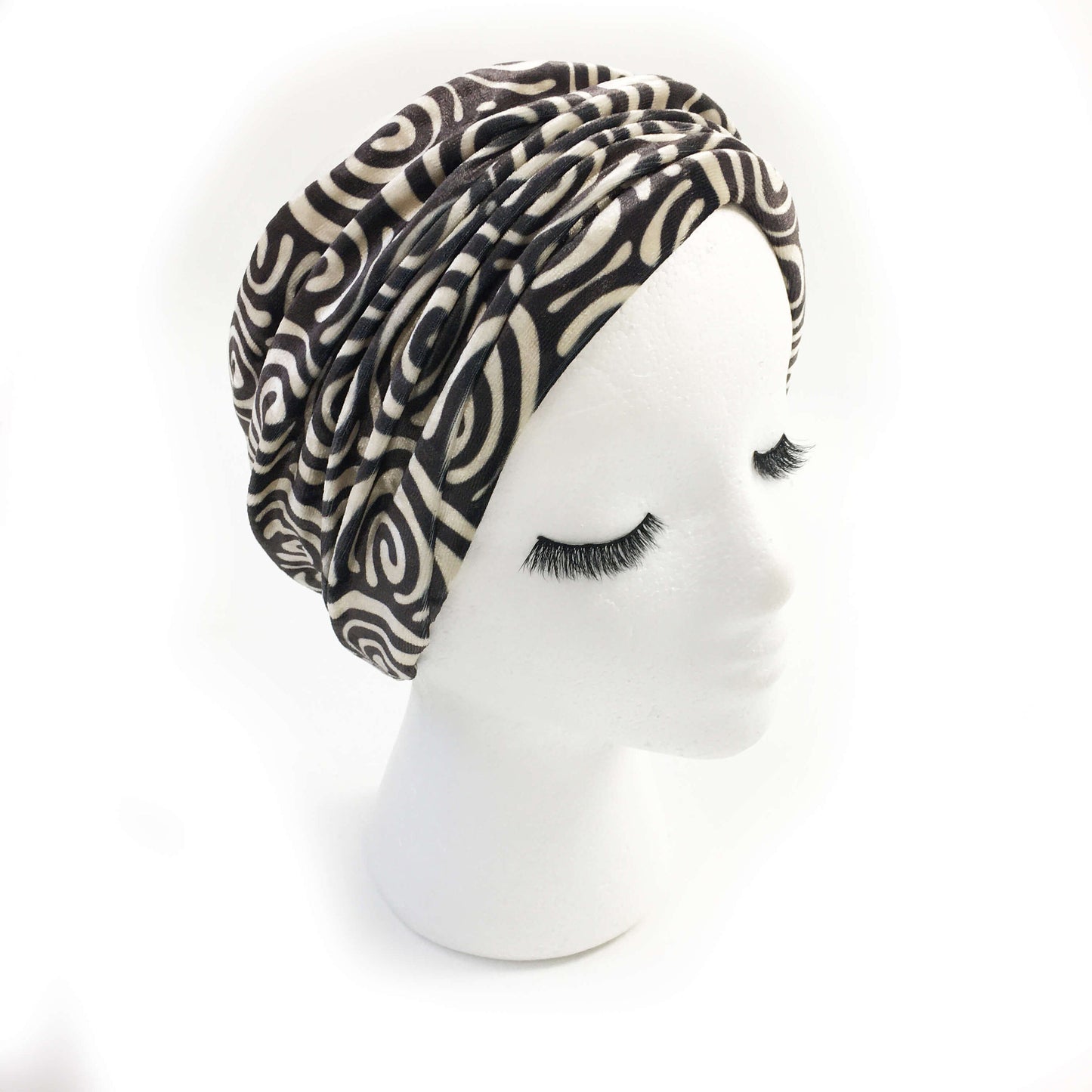 Cream & Black, Versatile Scarf, Headband, HatBand, Neck Warmer, Ladies Scarf, Velour Scarf, Designer Gaiter,Velour/Silky Soft Knit