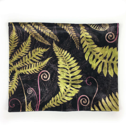 Ferns & Fiddleheads, Versatile Scarf, Headband, HatBand, Neck Warmer, Ladies Scarf, Velour Scarf, Designer Gaiter, Handpainted and printed