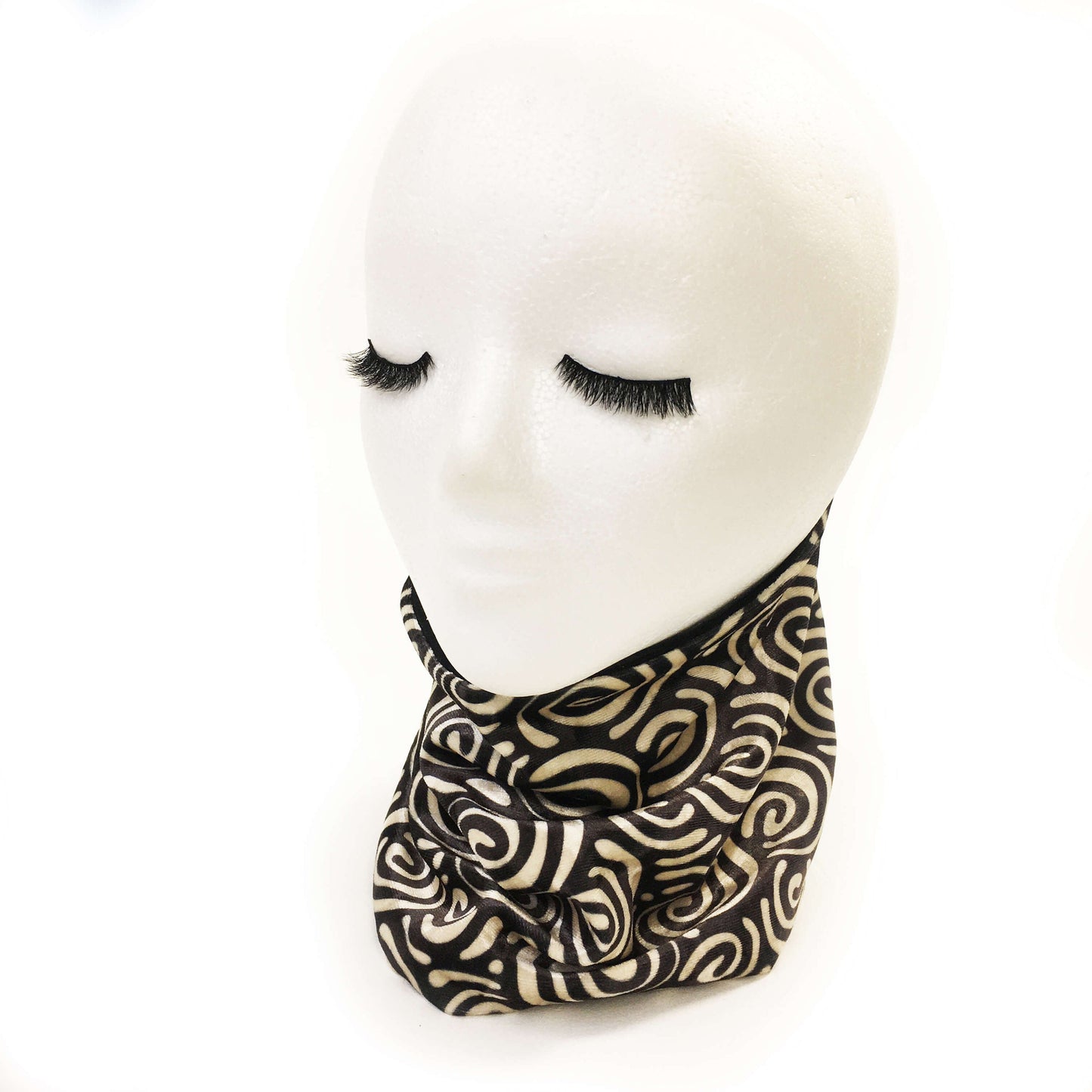 Cream & Black, Versatile Scarf, Headband, HatBand, Neck Warmer, Ladies Scarf, Velour Scarf, Designer Gaiter,Velour/Silky Soft Knit