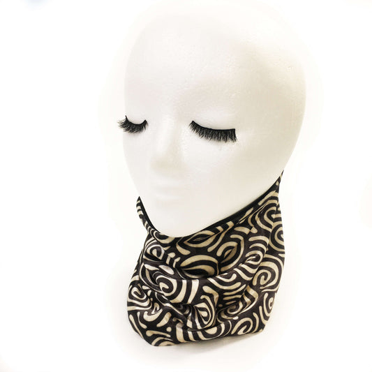 Cream & Black, Versatile Scarf, Headband, HatBand, Neck Warmer, Ladies Scarf, Velour Scarf, Designer Gaiter,Velour/Silky Soft Knit