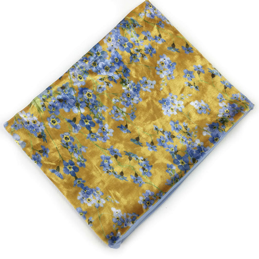 Forget-Me-Nots Mustard,Versatile Scarf, Headband, HatBand, Neck Warmer, Ladies Scarf, Velour Scarf, Designer Gaiter, Handpainted and printed