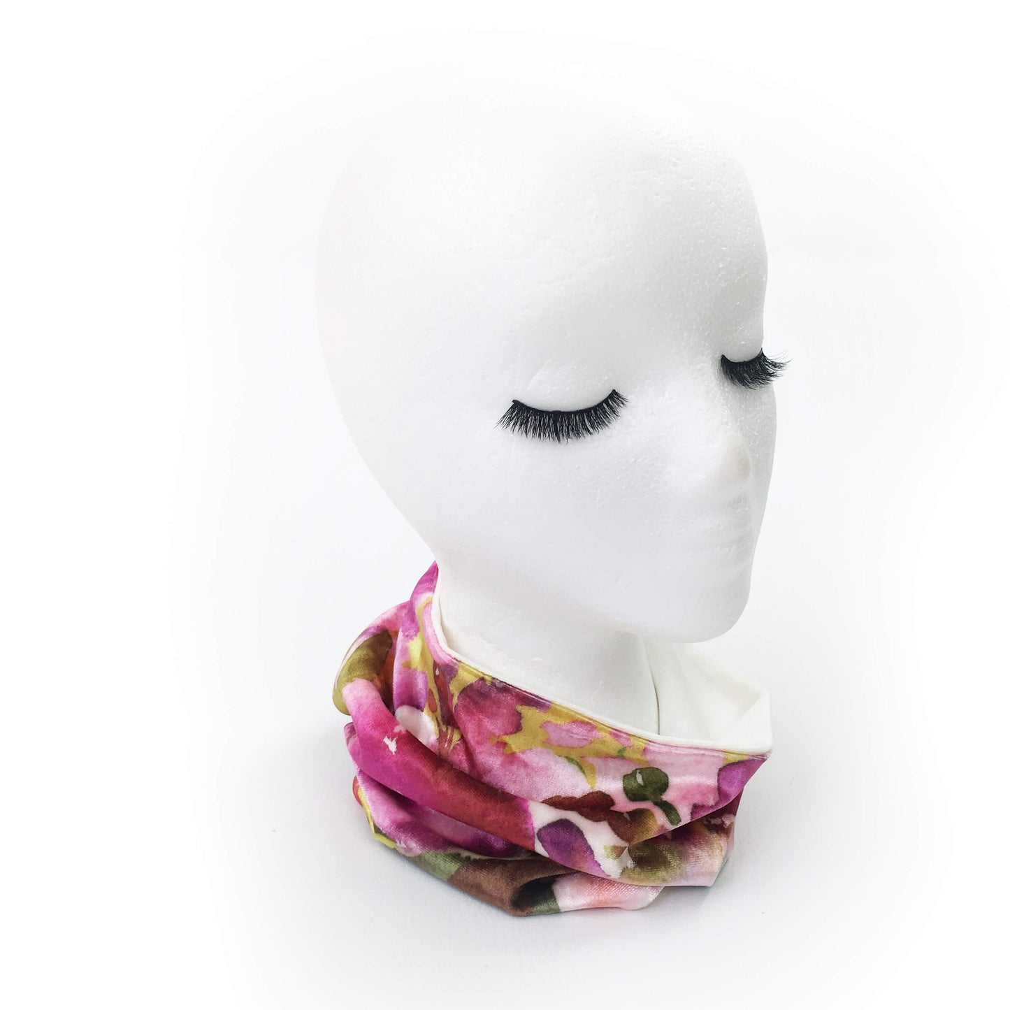 Fuschia Floral Scarf, Versatile Scarf, Headband, HatBand, Neck Warmer, Ladies Scarf, Velour Scarf, Designer Gaiter,Velour/Silky Soft Knit