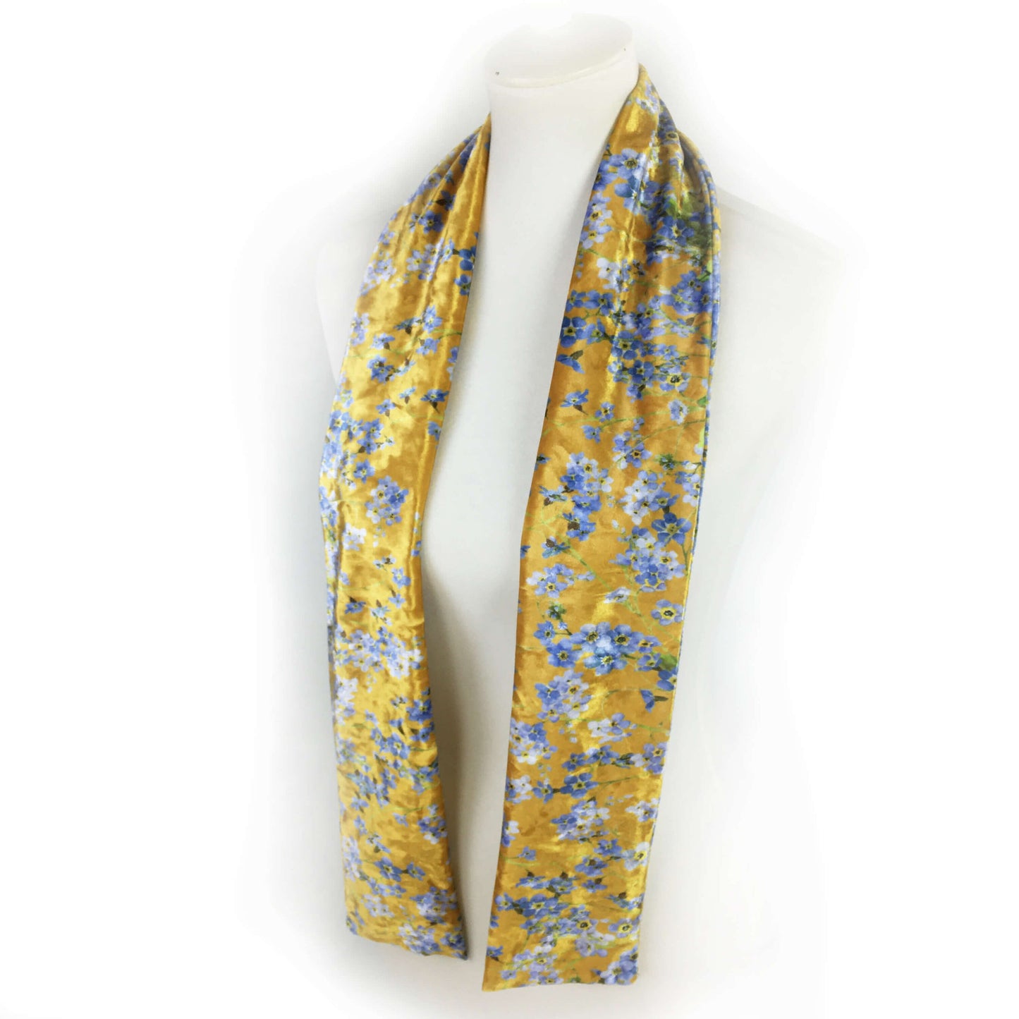 Mustard Forget-me-nots Velour Scarf, Womans Scarf, All season, Luminous Scarf, hand painted scarf, artist scarf, Wear all day or evening
