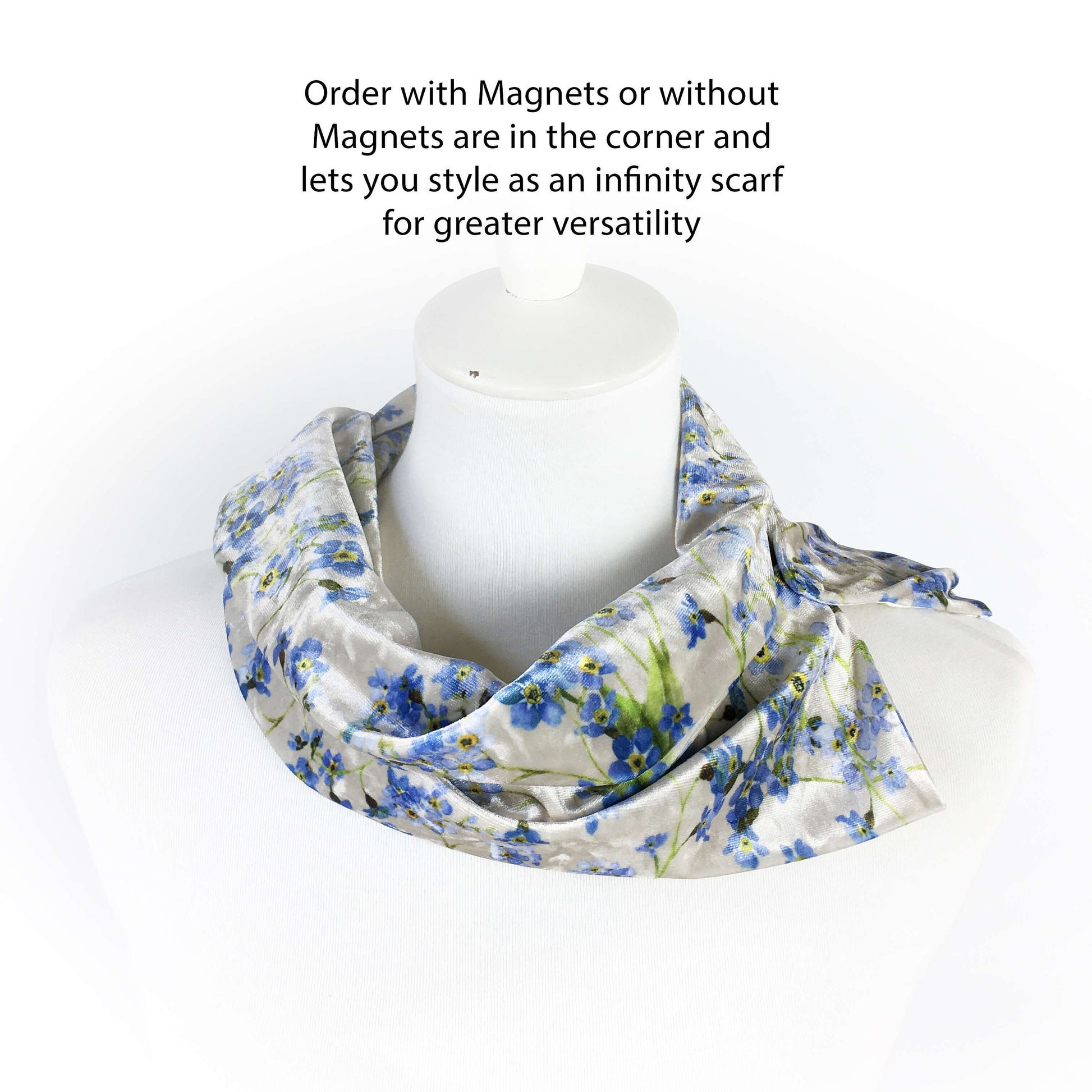 Forget-Me-Nots Velour Scarf, Womans Scarf, All season, Luminous Scarf, hand painted scarf, artist scarf, Wear all day or evening