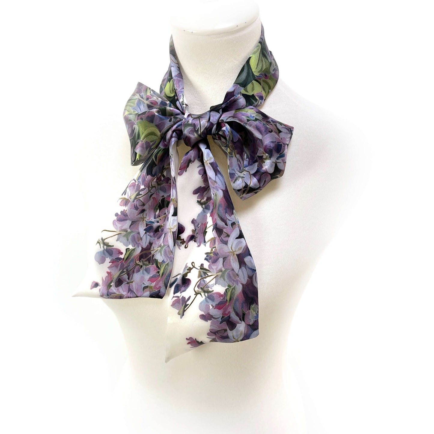 Pure Silk Violets Scarf, Womans Scarf, Hair Scarf, Neck Scarf, Headband, Designer Scarf, 100% Pure Silk