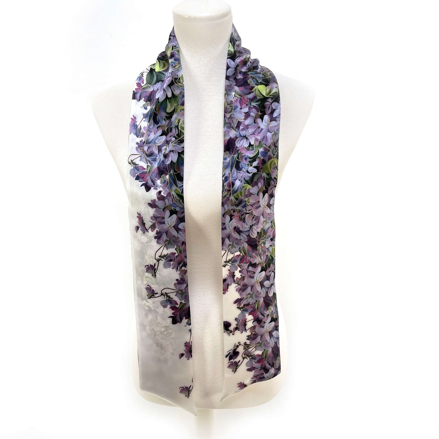 Pure Silk Violets Scarf, Womans Scarf, Hair Scarf, Neck Scarf, Headband, Designer Scarf, 100% Pure Silk