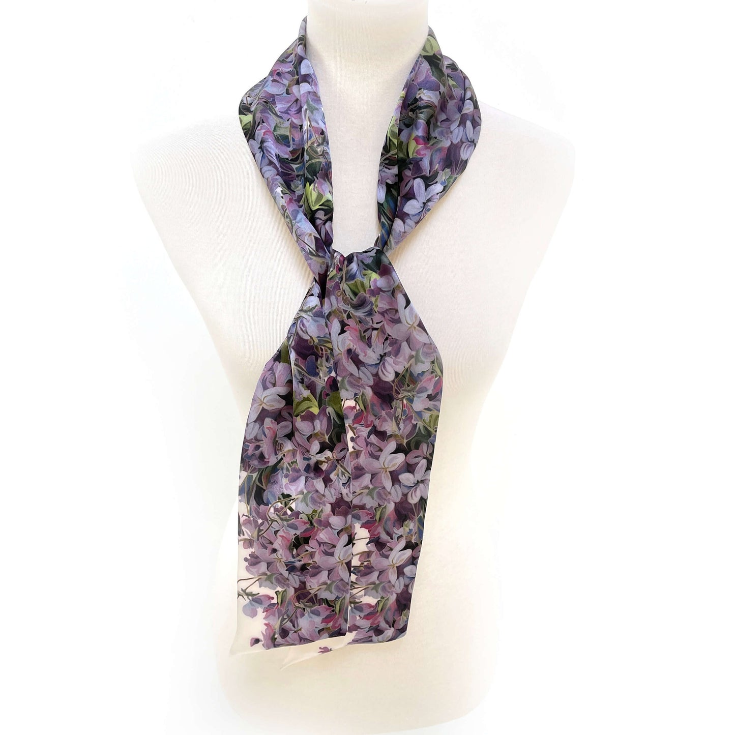 Pure Silk Violets Scarf, Womans Scarf, Hair Scarf, Neck Scarf, Headband, Designer Scarf, 100% Pure Silk