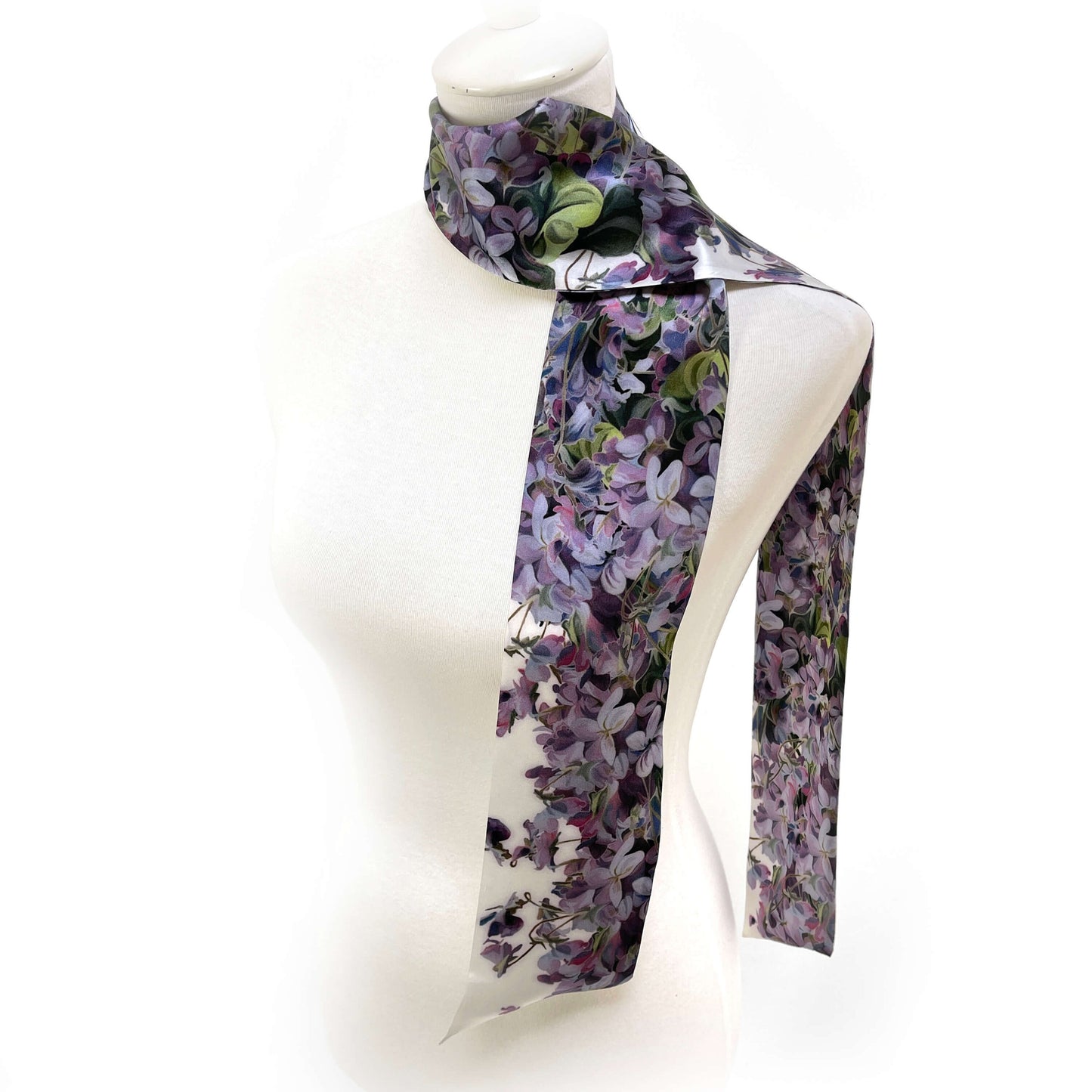 Pure Silk Violets Scarf, Womans Scarf, Hair Scarf, Neck Scarf, Headband, Designer Scarf, 100% Pure Silk