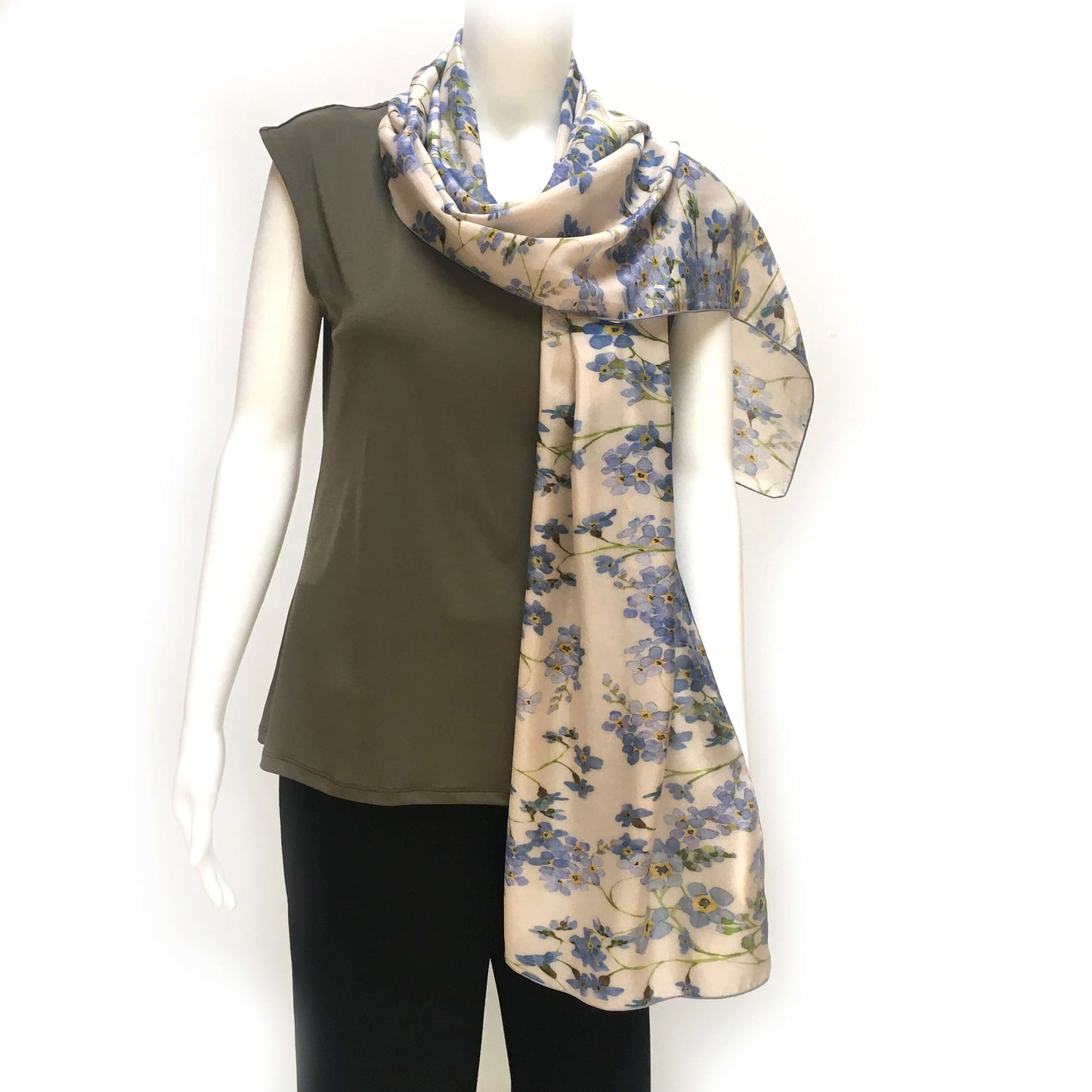 Forget-Me-Not Watercolor Pure Silk Scarf 72x16 ,Woman Scarf, Lightweight Scarf,ladies scarf,Floral Scarf