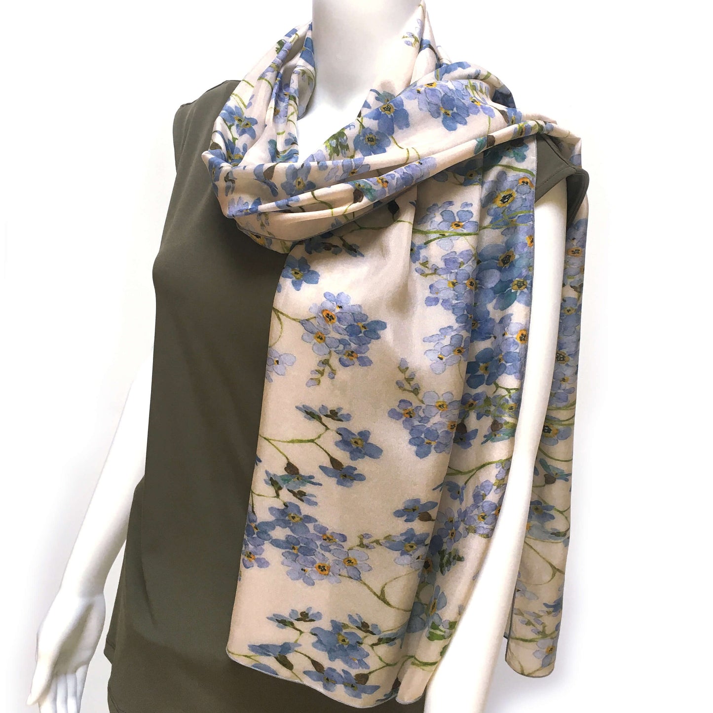 Forget-Me-Not Watercolor Pure Silk Scarf 72x16 ,Woman Scarf, Lightweight Scarf,ladies scarf,Floral Scarf