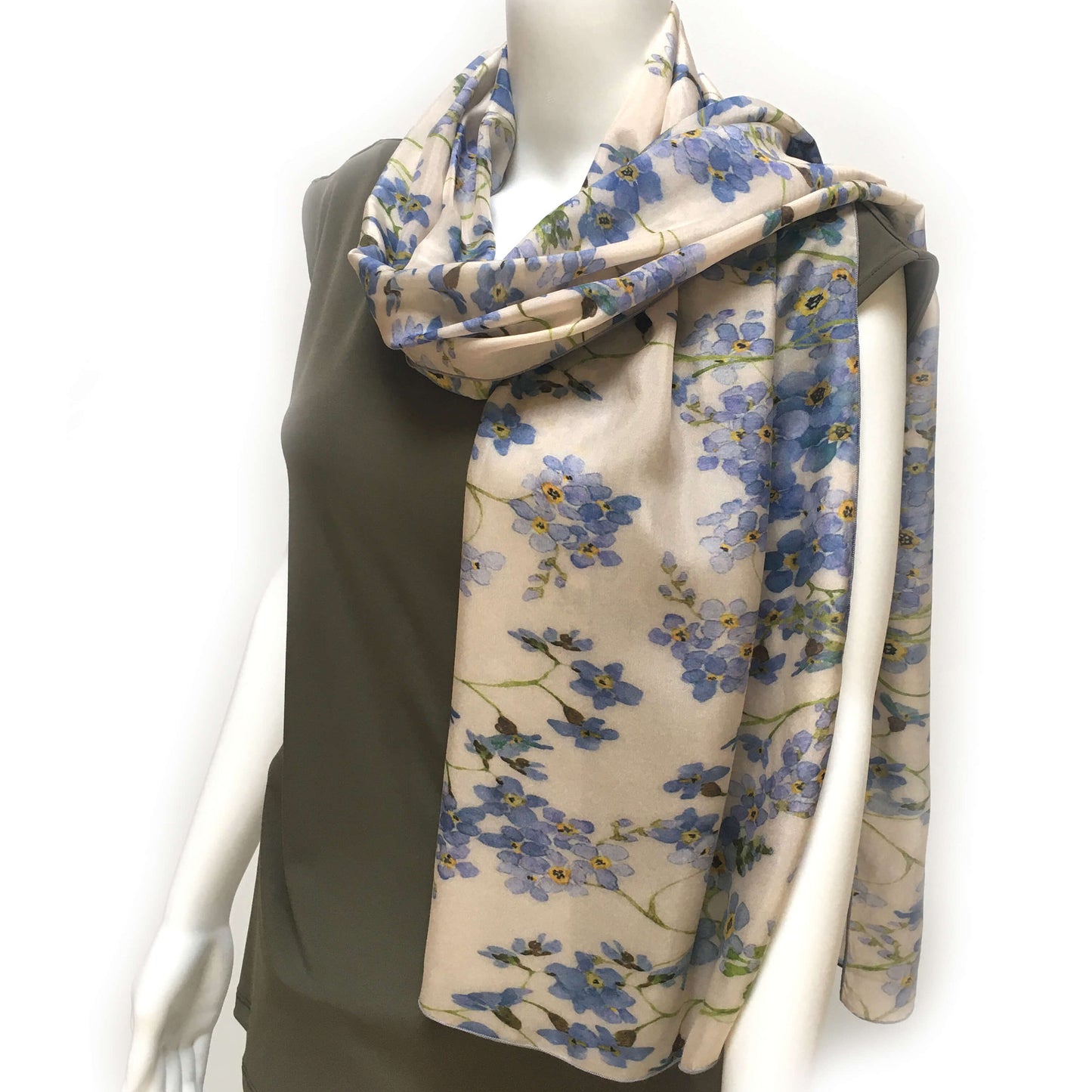 Forget-Me-Not Watercolor Pure Silk Scarf 72x16 ,Woman Scarf, Lightweight Scarf,ladies scarf,Floral Scarf