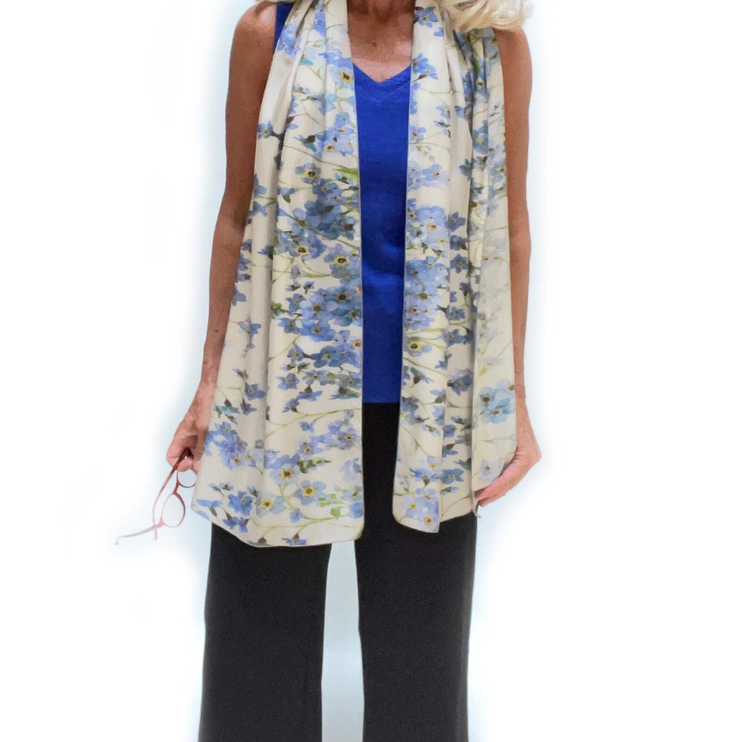Forget-Me-Not Watercolor Pure Silk Scarf 72x16 ,Woman Scarf, Lightweight Scarf,ladies scarf,Floral Scarf
