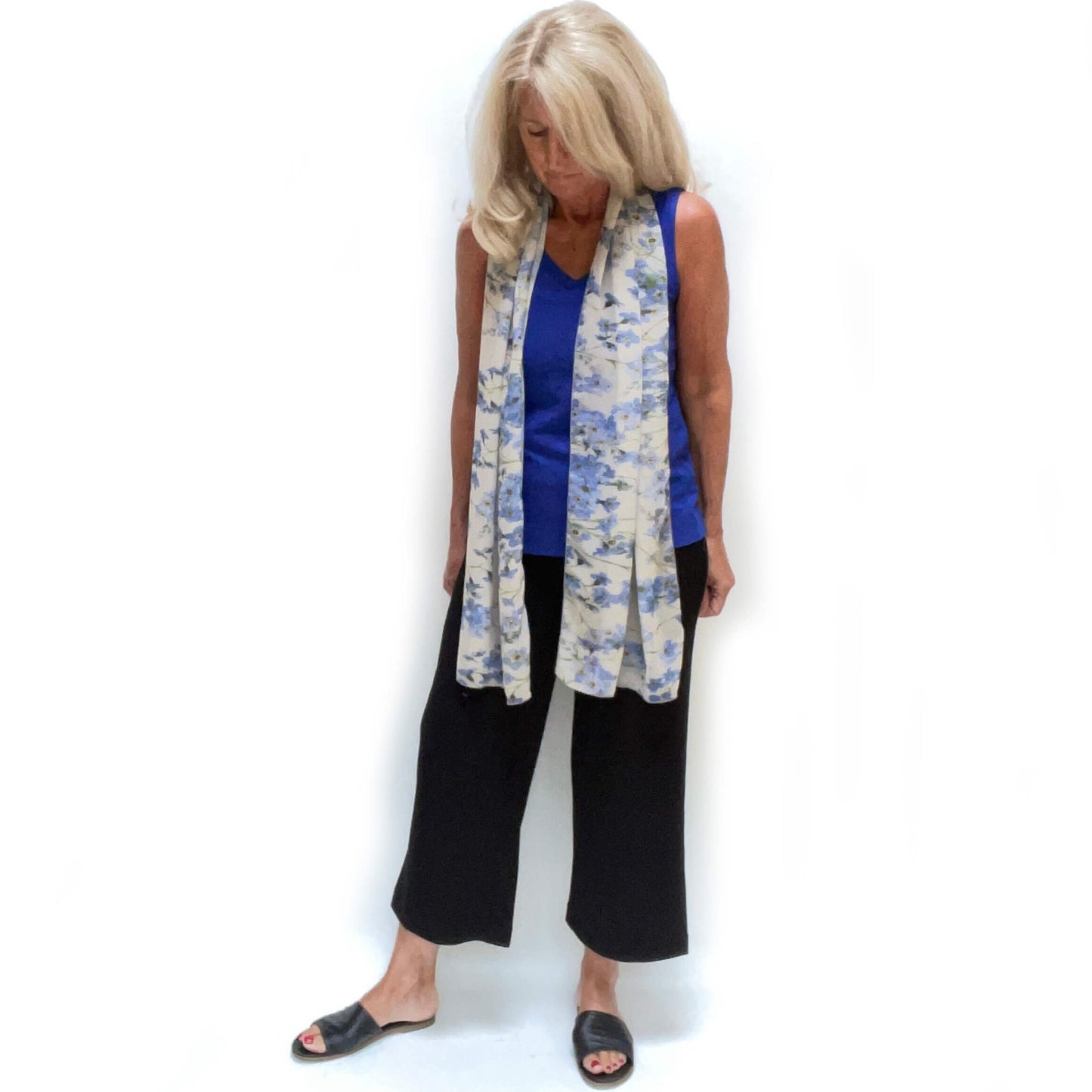 Forget-Me-Not Watercolor Pure Silk Scarf 72x16 ,Woman Scarf, Lightweight Scarf,ladies scarf,Floral Scarf
