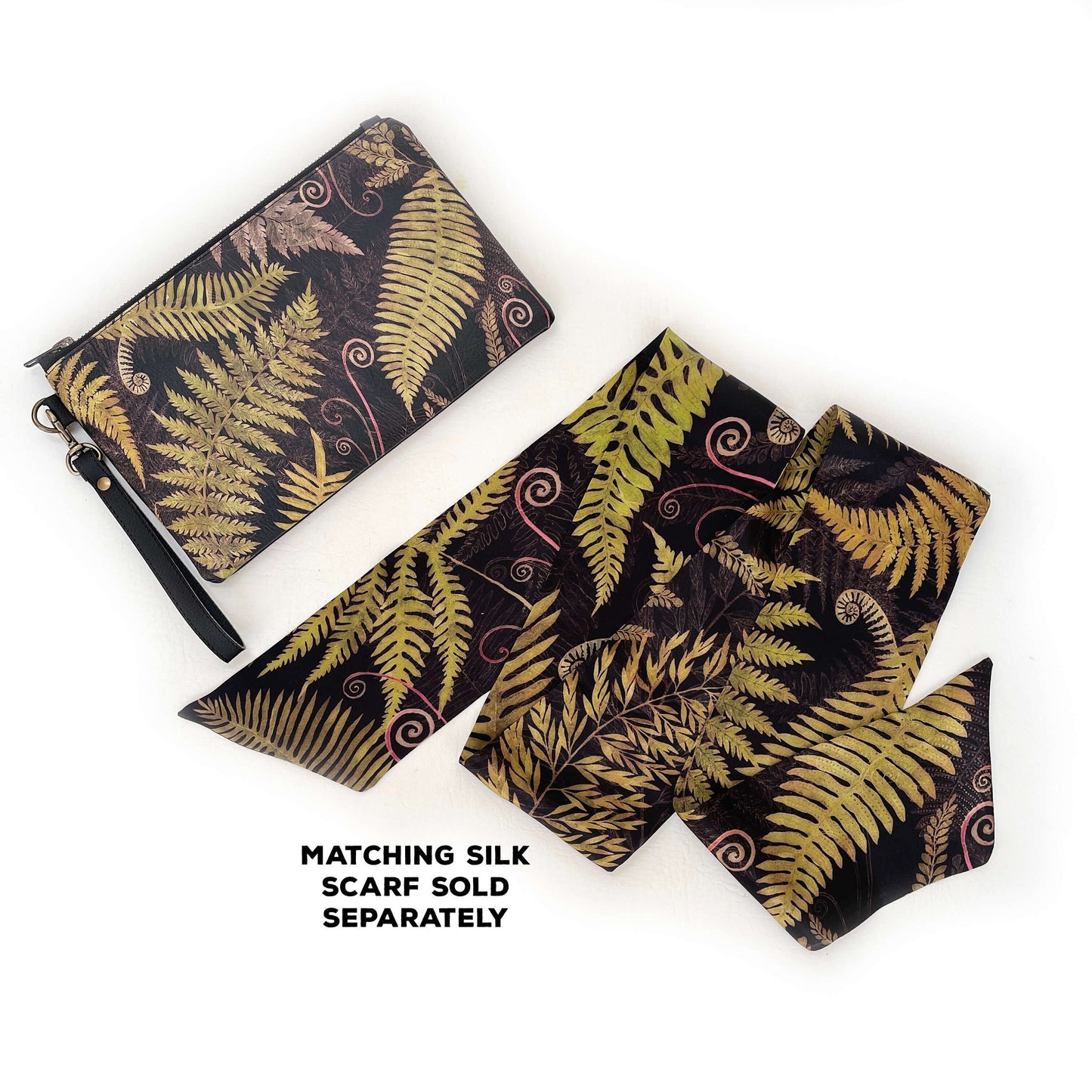Ferns & Fiddleheads Vegan Leather Wristlet, Clutch,Ladies handbag, Botanical handbag,hand painted handbag, Floral bag,botanical,madeinUSA