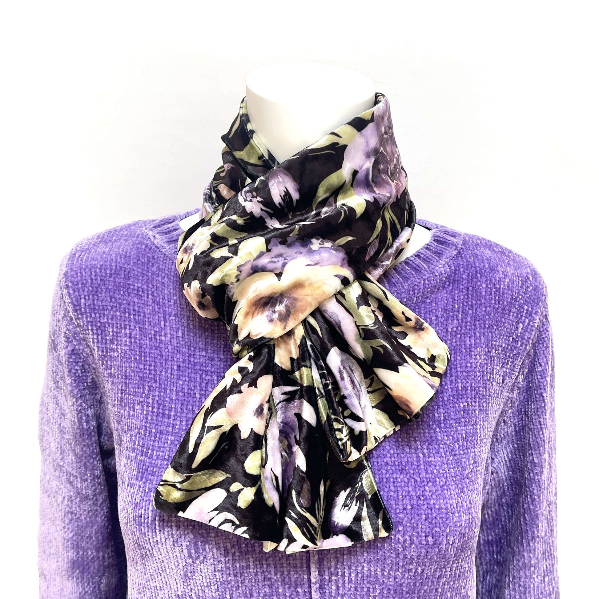 Mixed Floral Watercolor Velour Scarf, Womans scarf, handmade scarf, luminous scarf, designer scarf, all season scarf, floral scarf
