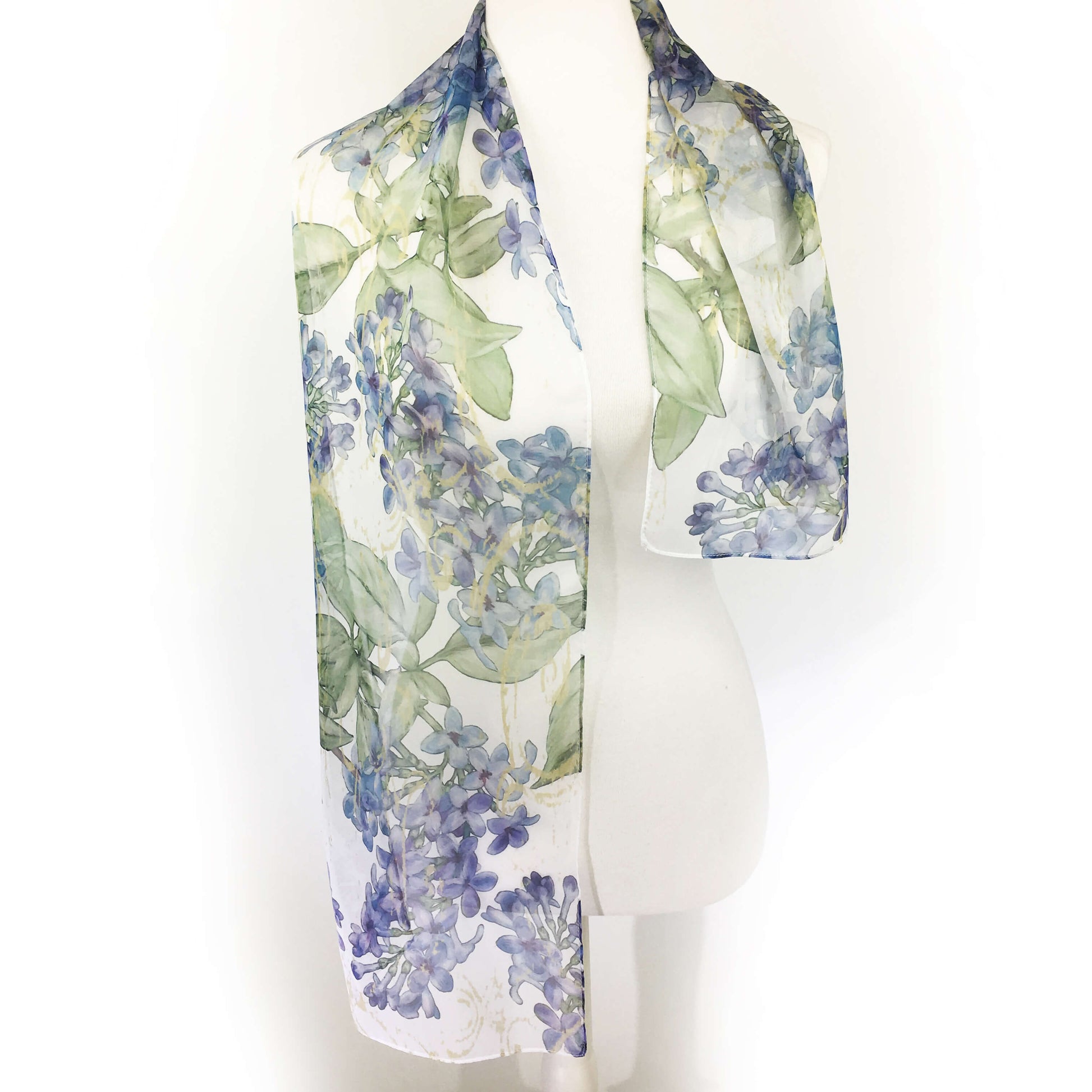 Lilacs on White Chiffon Scarf - UndertheLeafDesigns.com