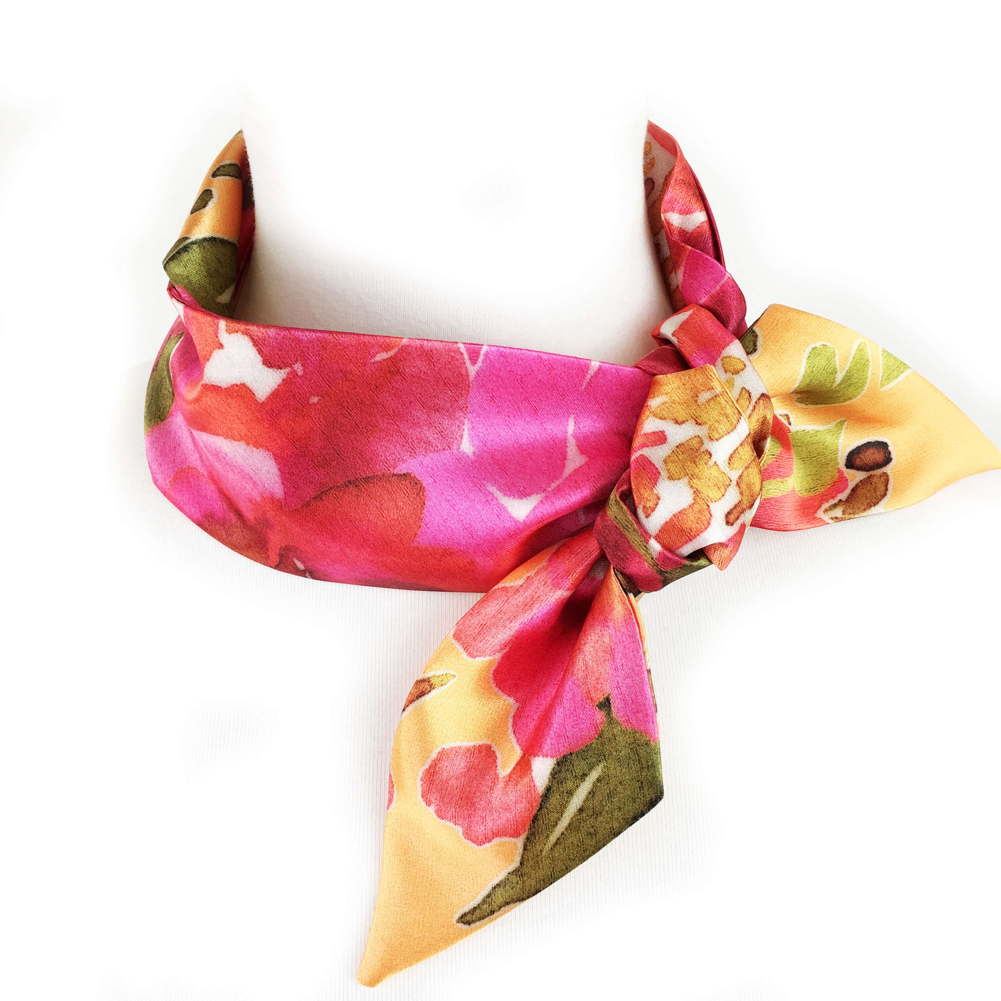 Petals Watercolor skinny scarf on orange - UndertheLeafDesigns.com