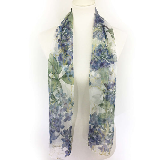 Lilacs on White Chiffon Scarf - UndertheLeafDesigns.com