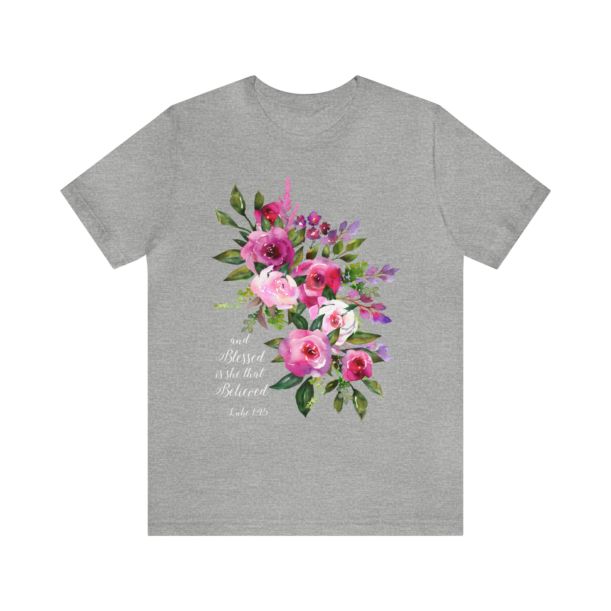 Ladies Floral Watercolor Short Sleeve Tee "Blessed is She"