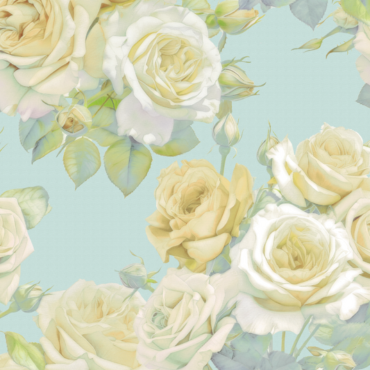 Yellow Roses on Aqua Fabric