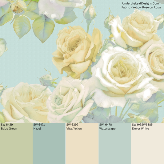 Yellow Roses on Aqua Fabric