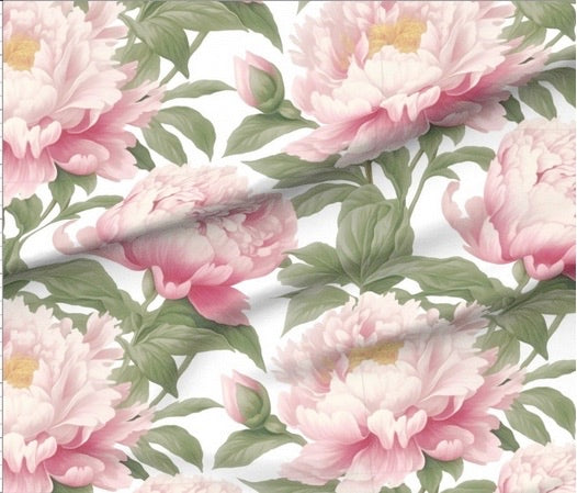 Pink Peony Fabric in Cotton Poplin or your choice of fabric type