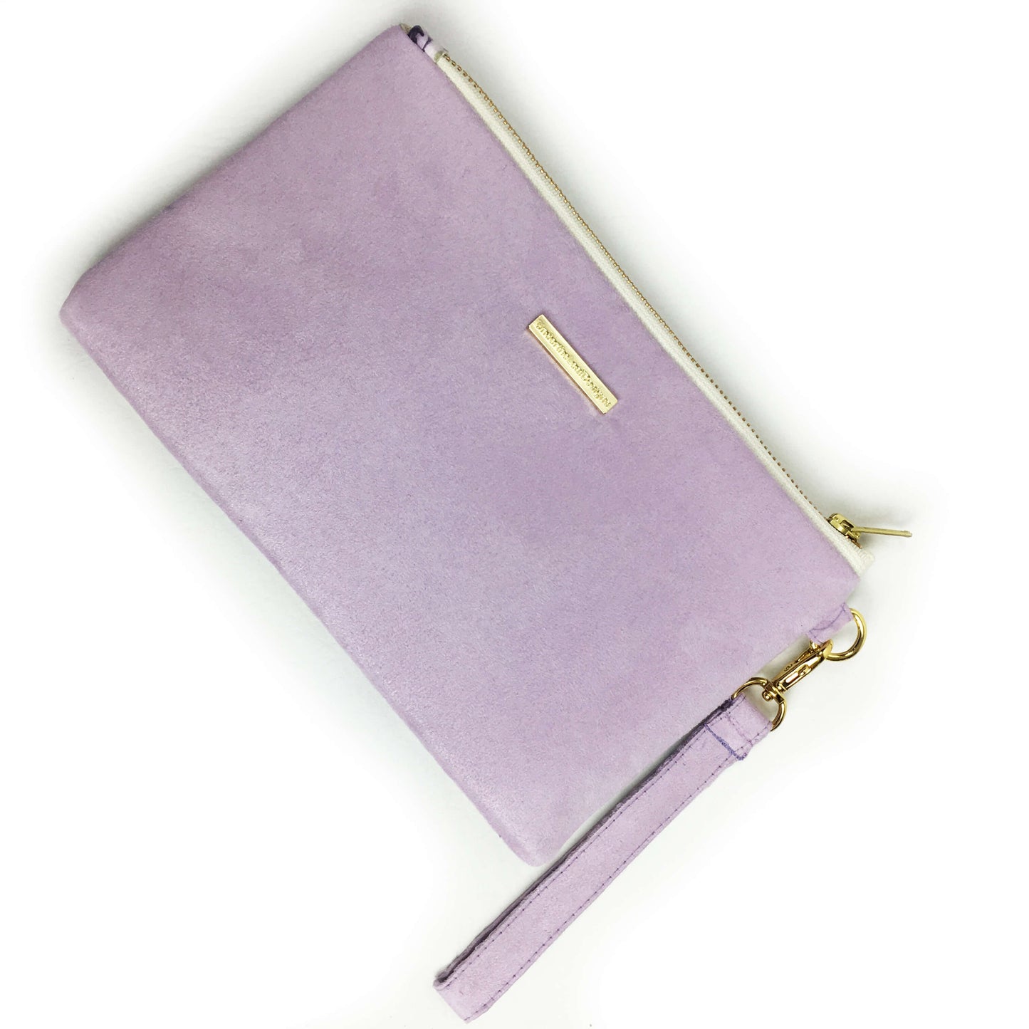 Watercolor mixed floral on lavender wristlet - vegan leather/suede - UndertheLeafDesigns.com