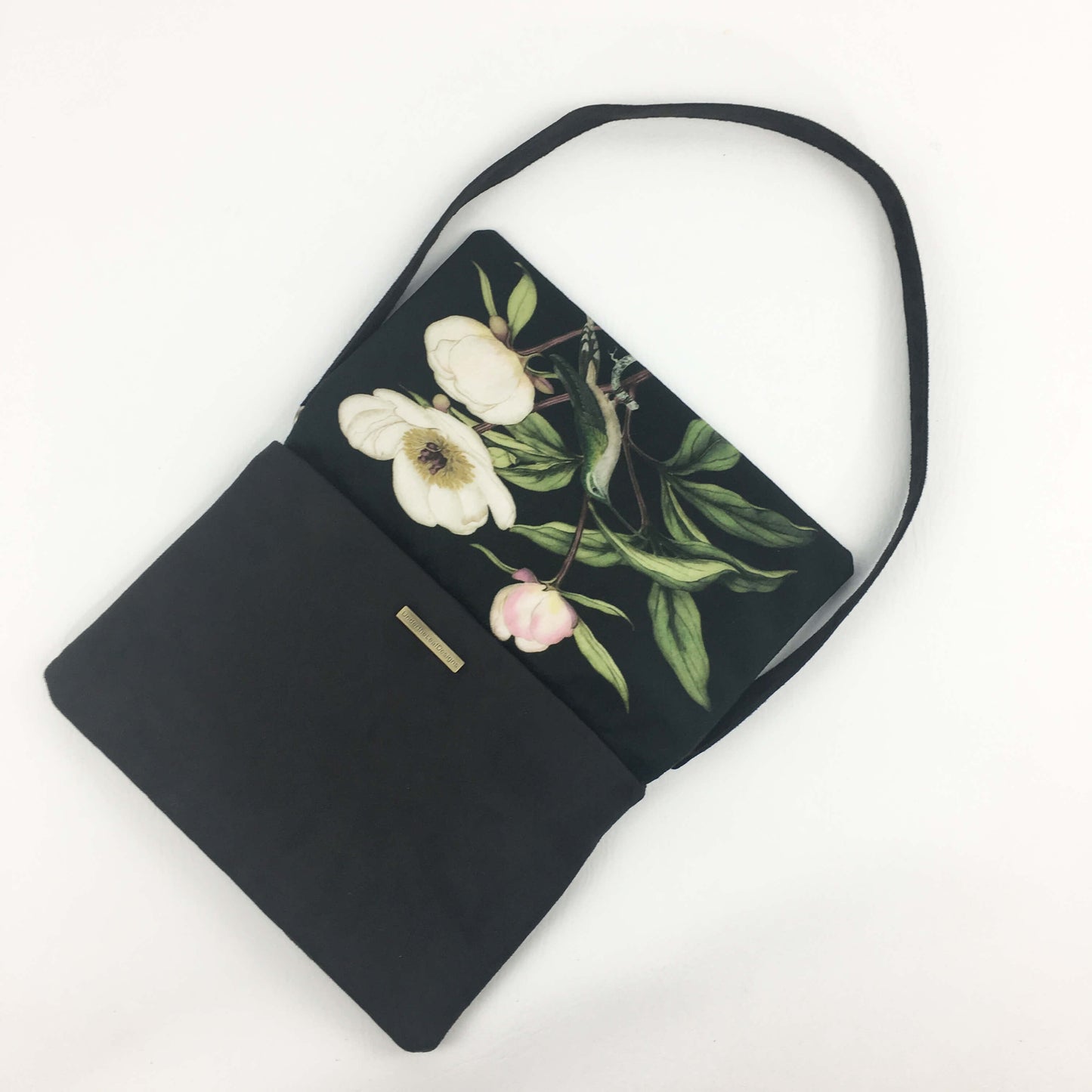 Peony Hummingbird Clutch/Cross/Body/Shoulderbag - Velvet/VeganSuede - UndertheLeafDesigns.com