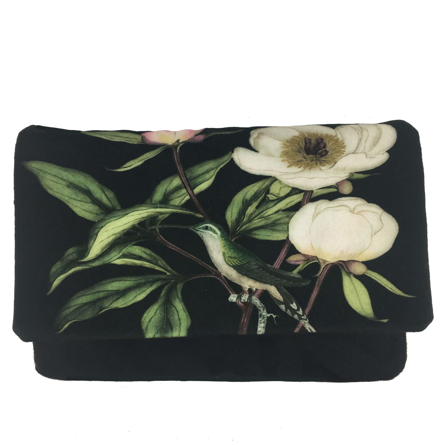 Peony Hummingbird Clutch/Cross/Body/Shoulderbag - Velvet/VeganSuede - UndertheLeafDesigns.com