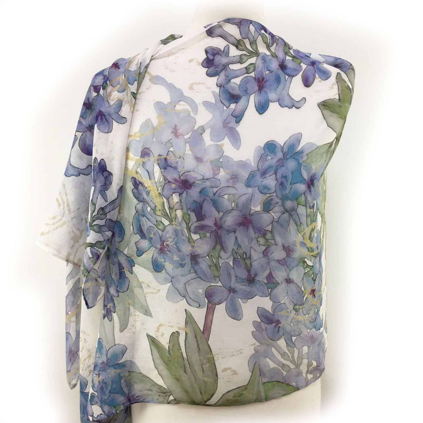 Lilacs on White Scarf - Silk Modal - UndertheLeafDesigns.com