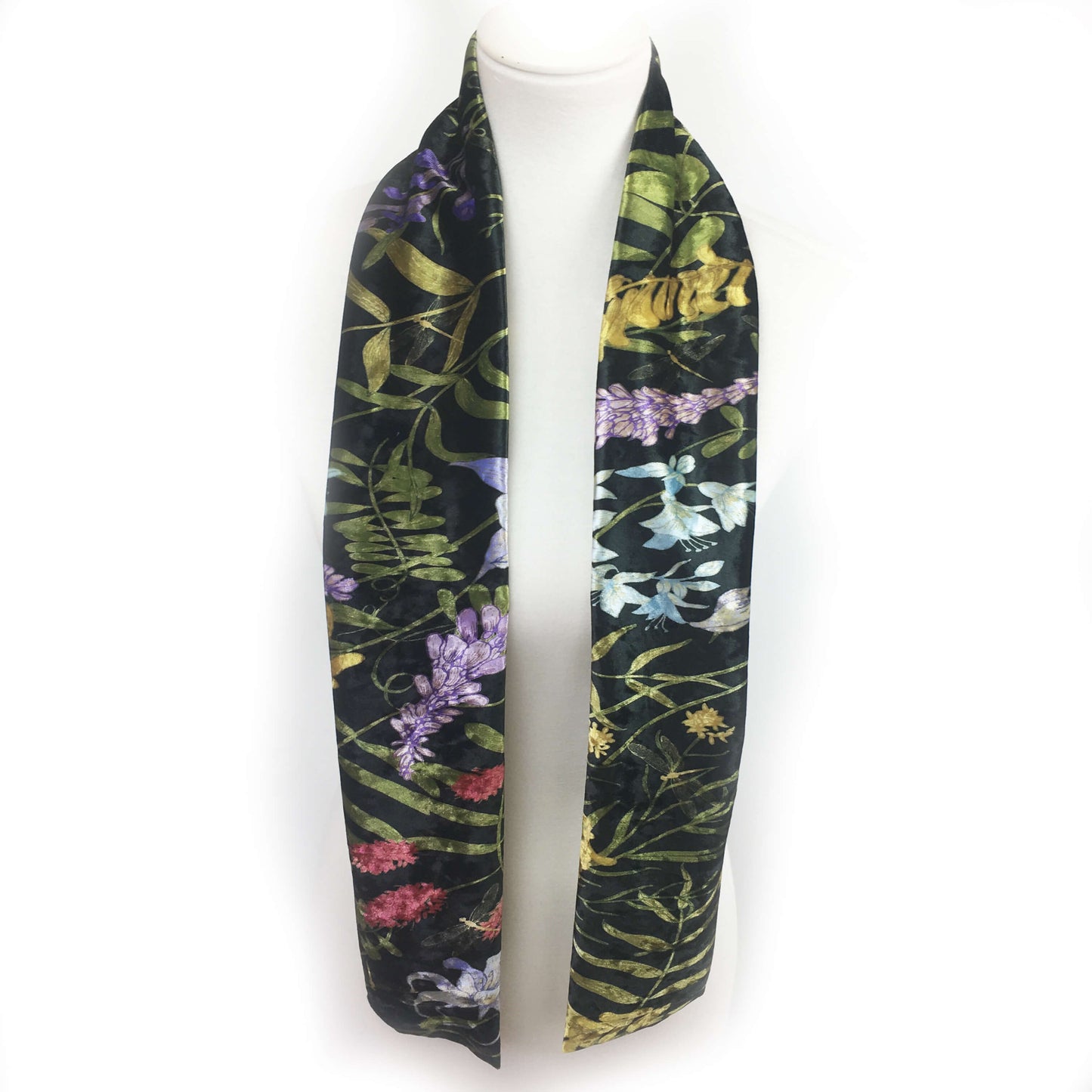 Wildflower Garden Scarf on Black - All season velour - UndertheLeafDesigns.com