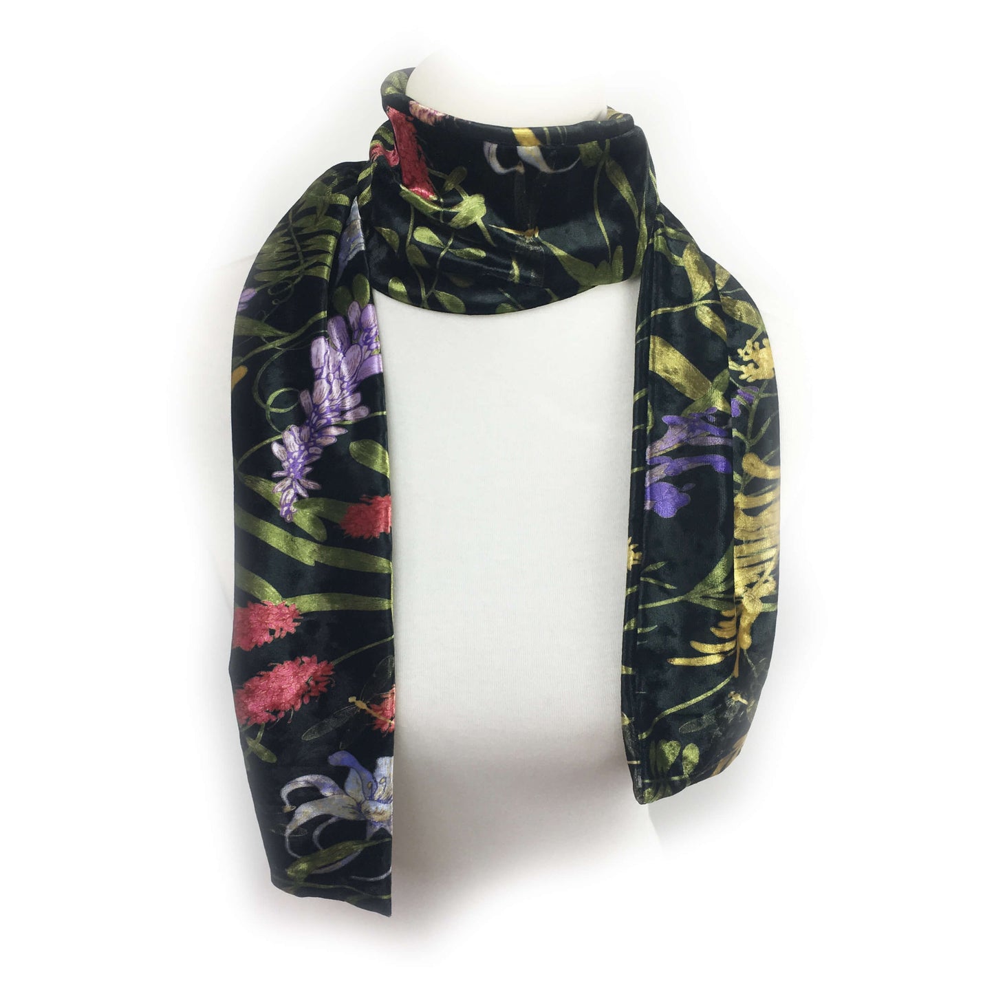 Wildflower Garden Scarf on Black - All season velour - UndertheLeafDesigns.com