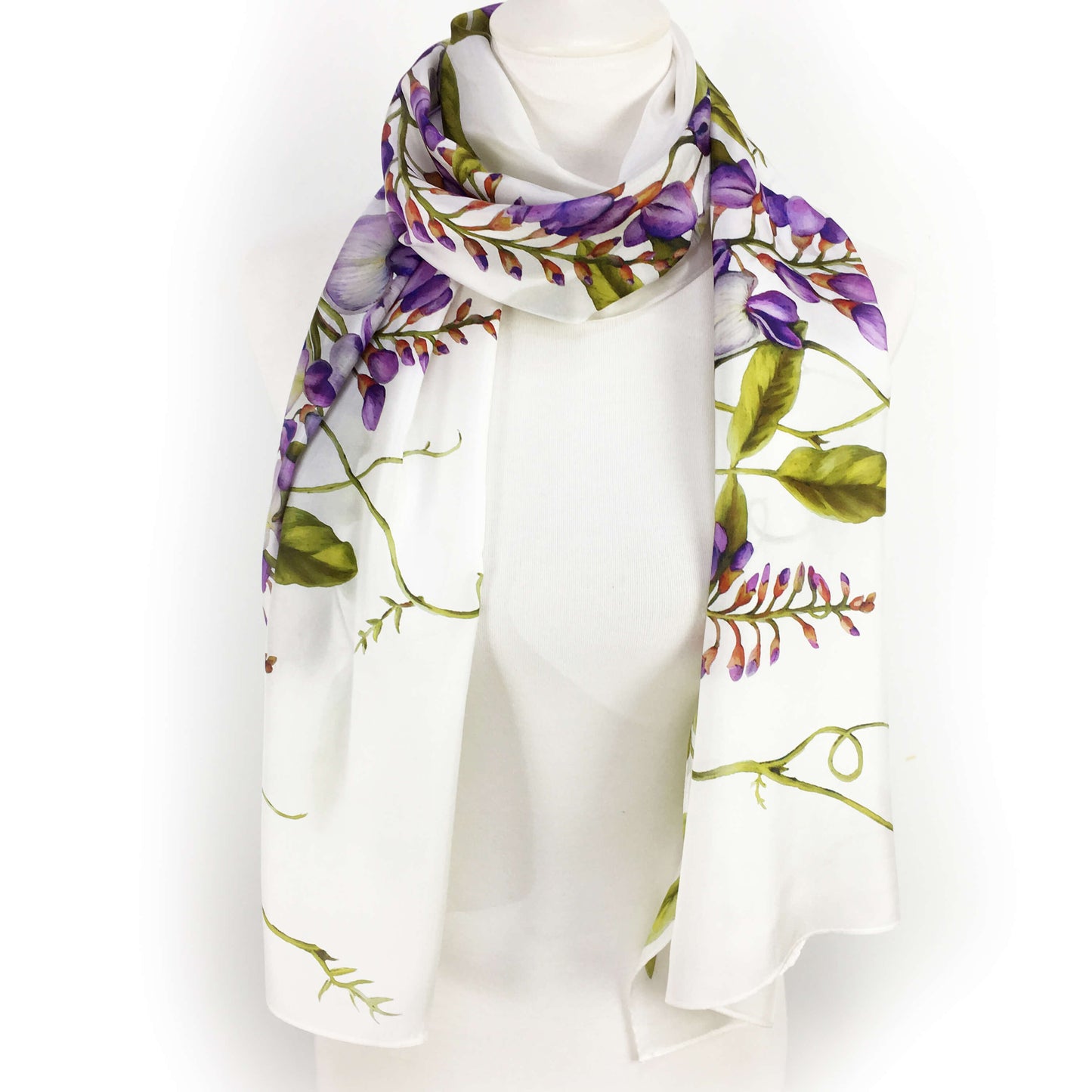 Divine Vines on White Scarf - 100% Silk Habotai - UndertheLeafDesigns.com