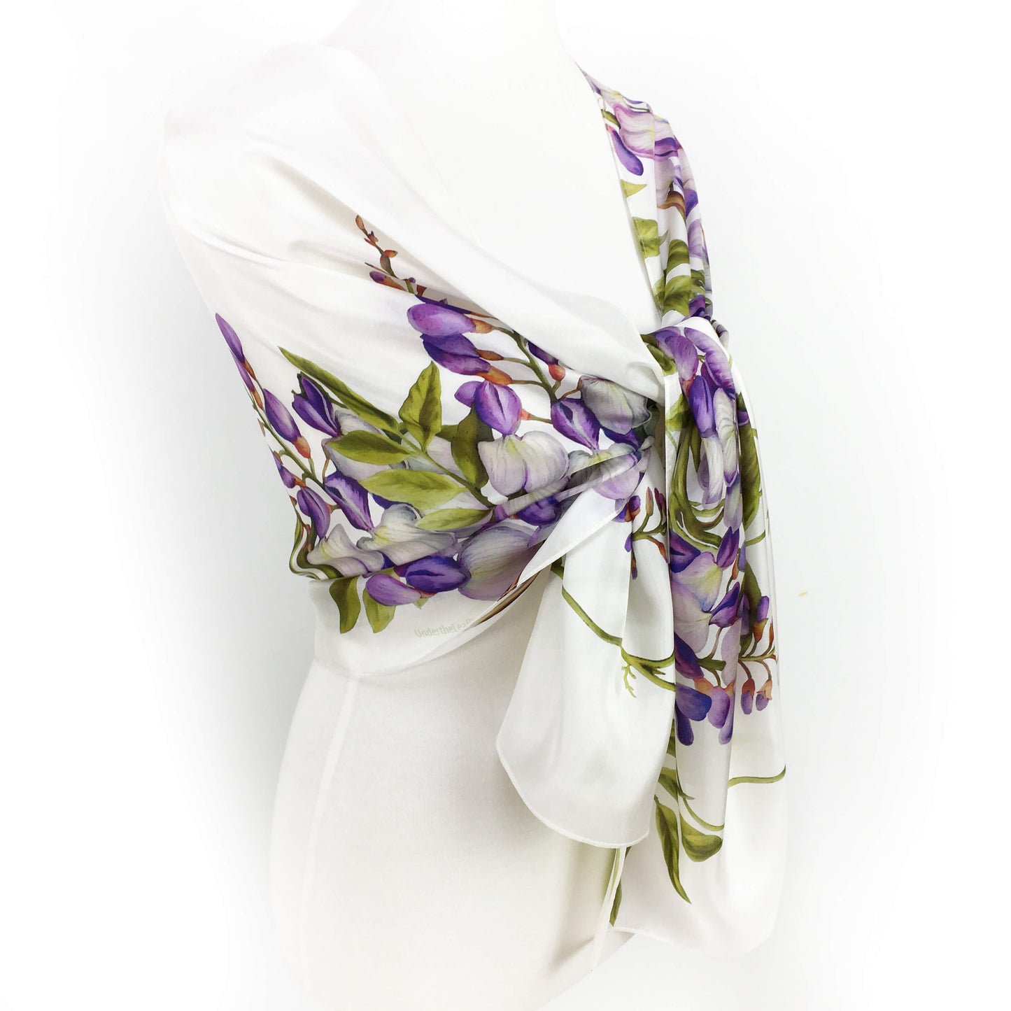 Divine Vines on White Scarf - 100% Silk Habotai - UndertheLeafDesigns.com