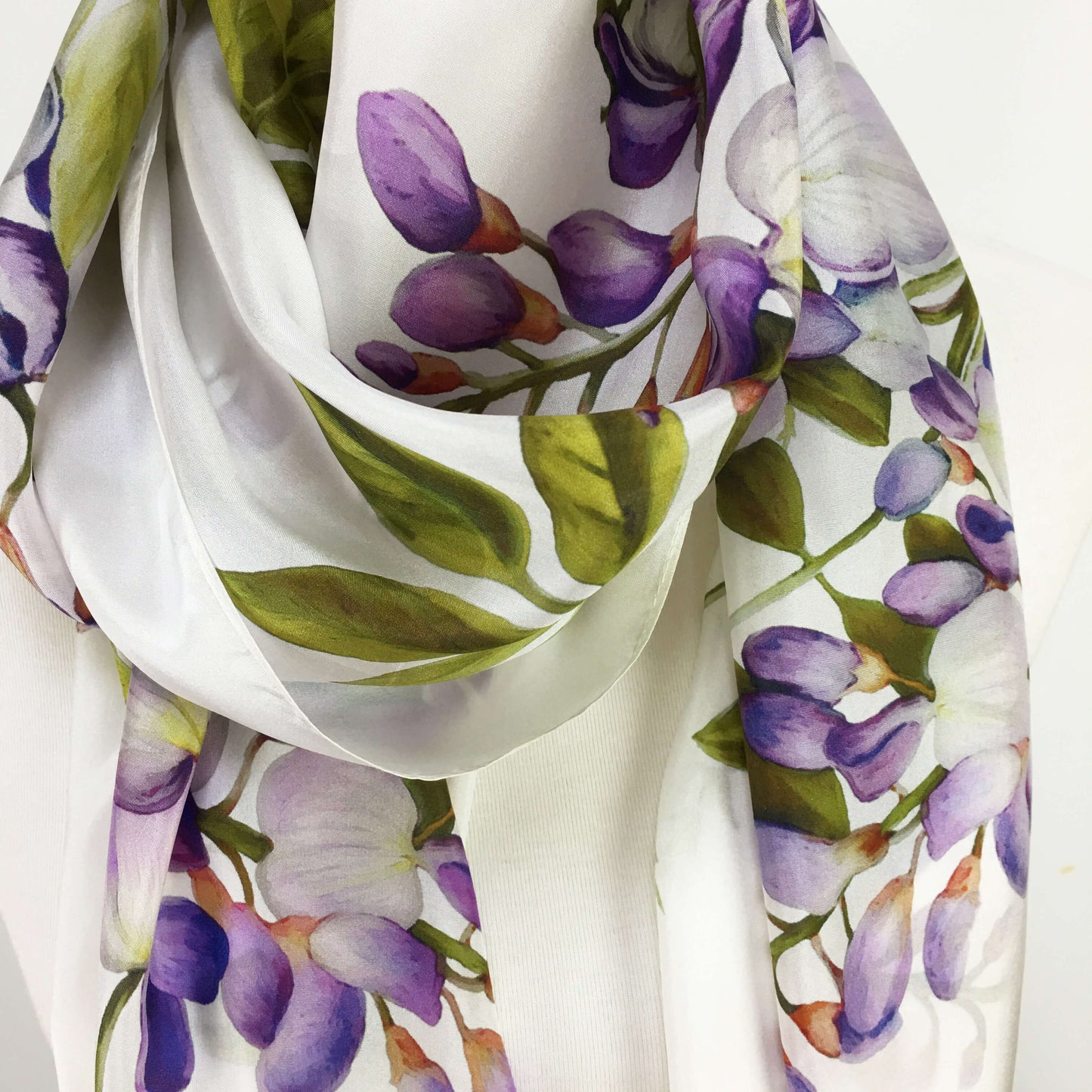 Divine Vines on White Scarf - 100% Silk Habotai - UndertheLeafDesigns.com