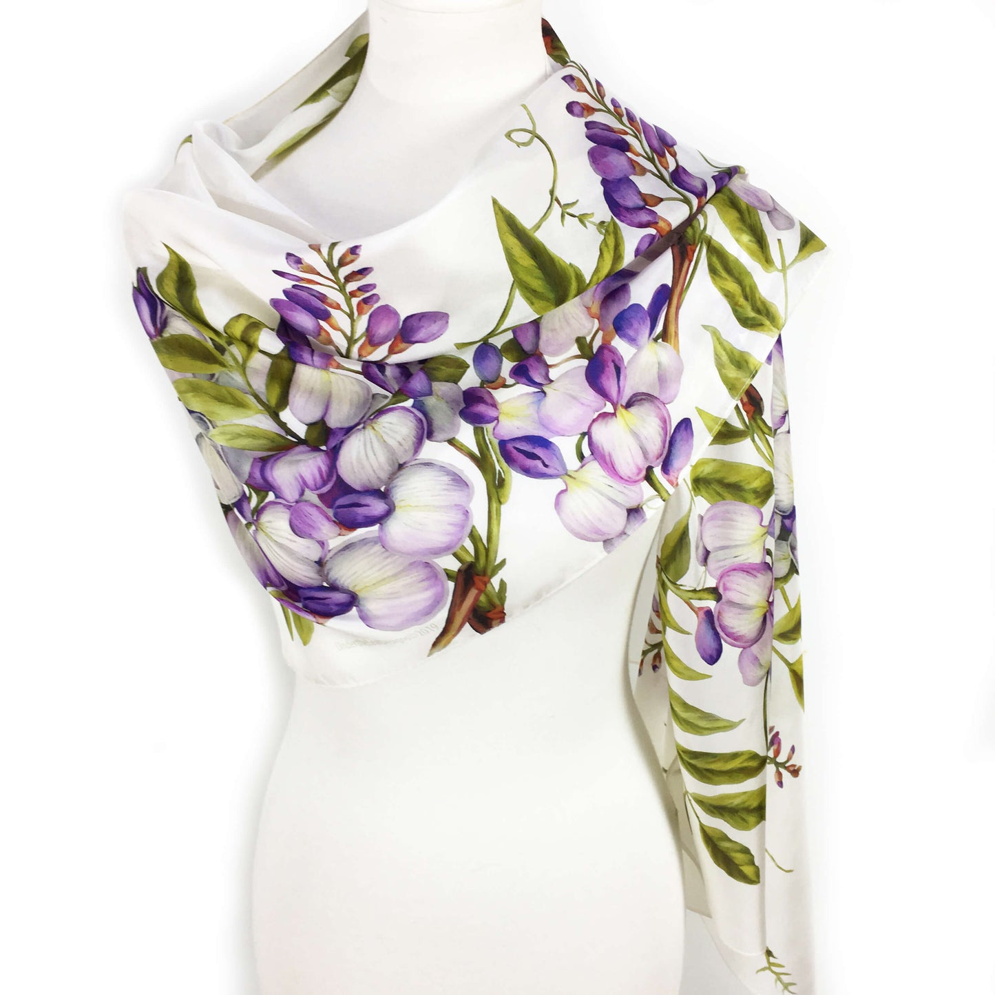 Divine Vines on White Scarf - 100% Silk Habotai - UndertheLeafDesigns.com