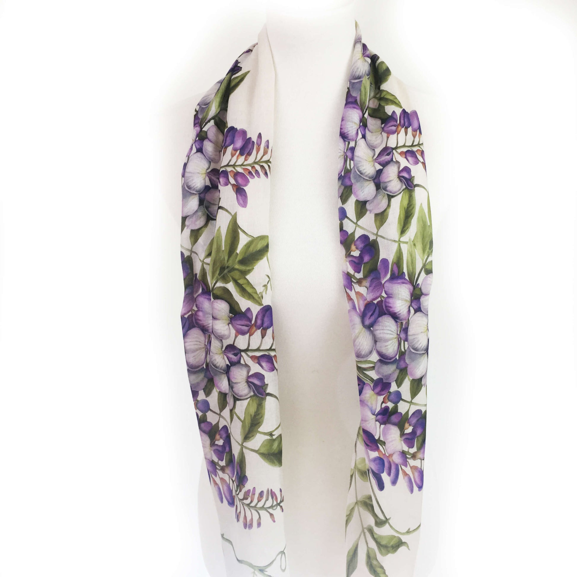 Divine Vines on white floral scarf - natural linen look - UndertheLeafDesigns.com