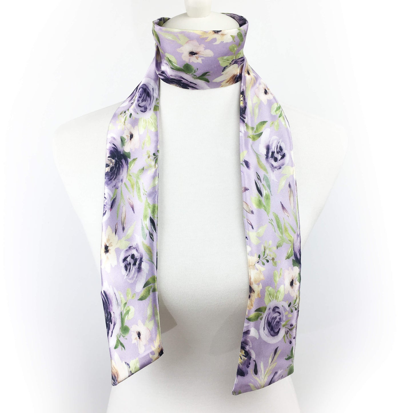 Watercolor mixed floral skinny scarf on lavender - UndertheLeafDesigns.com