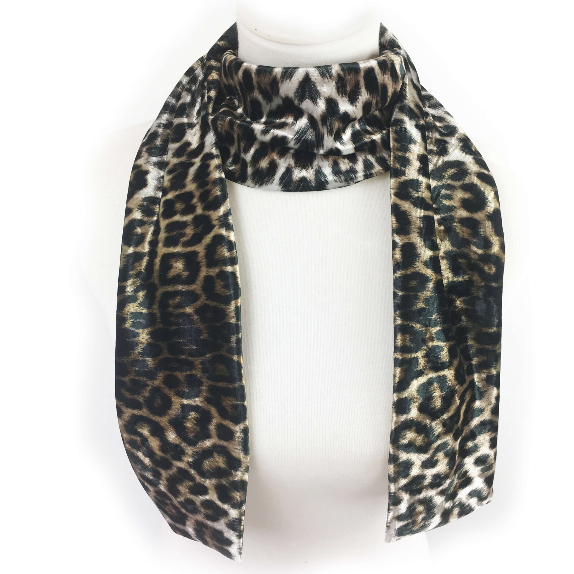 Black and Camel Leopard Scarf - All season velour - UndertheLeafDesigns.com