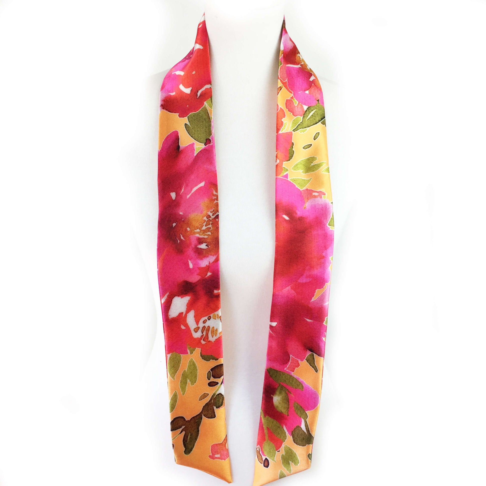 Petals Watercolor skinny scarf on orange - UndertheLeafDesigns.com