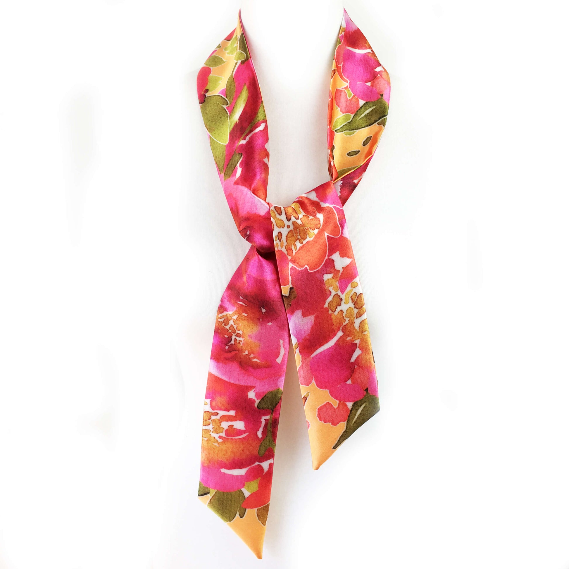 Petals Watercolor skinny scarf on orange - UndertheLeafDesigns.com