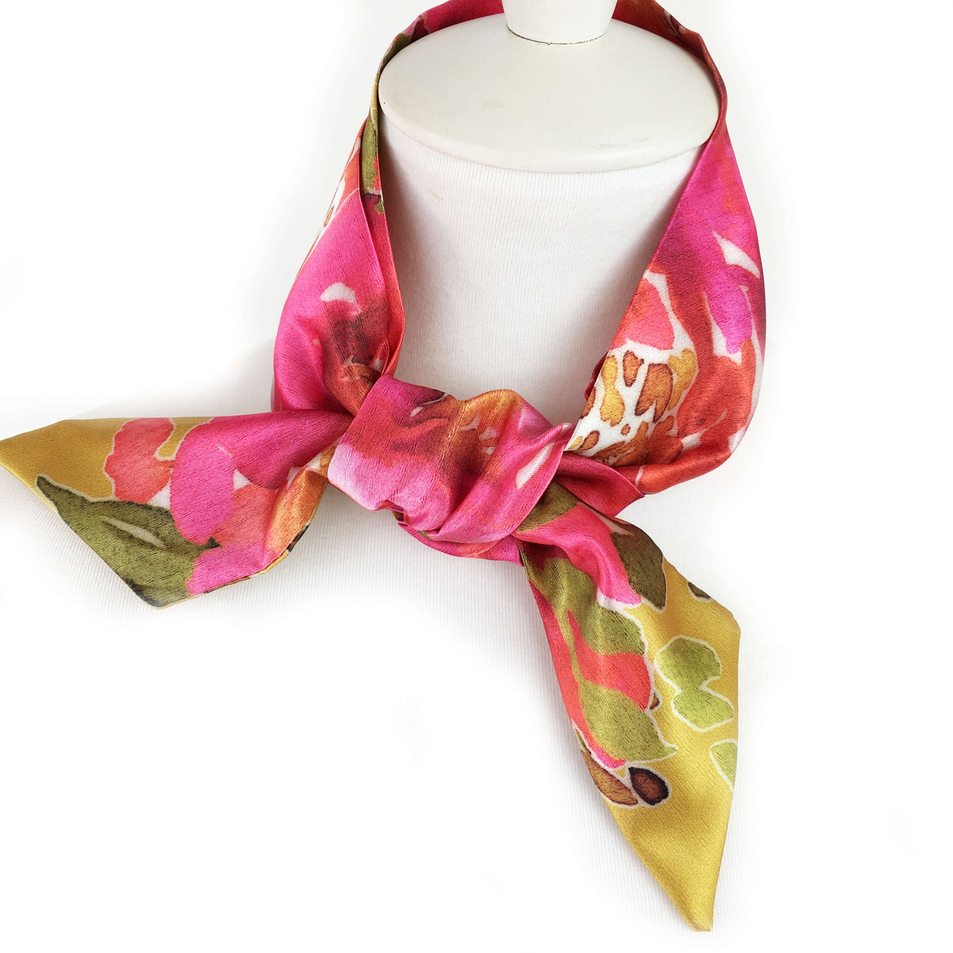Petals Watercolor skinny scarf on mustard - UndertheLeafDesigns.com