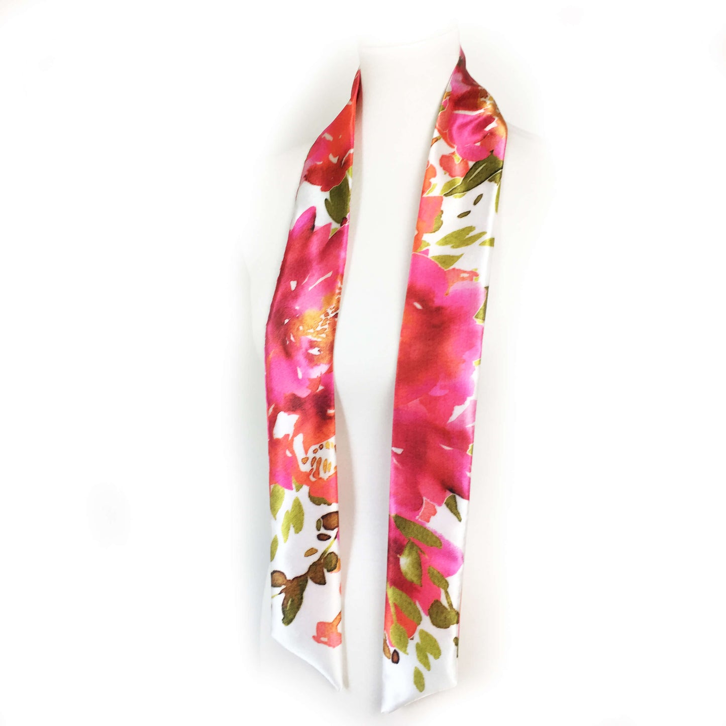 Petals Watercolor skinny scarf on white - UndertheLeafDesigns.com