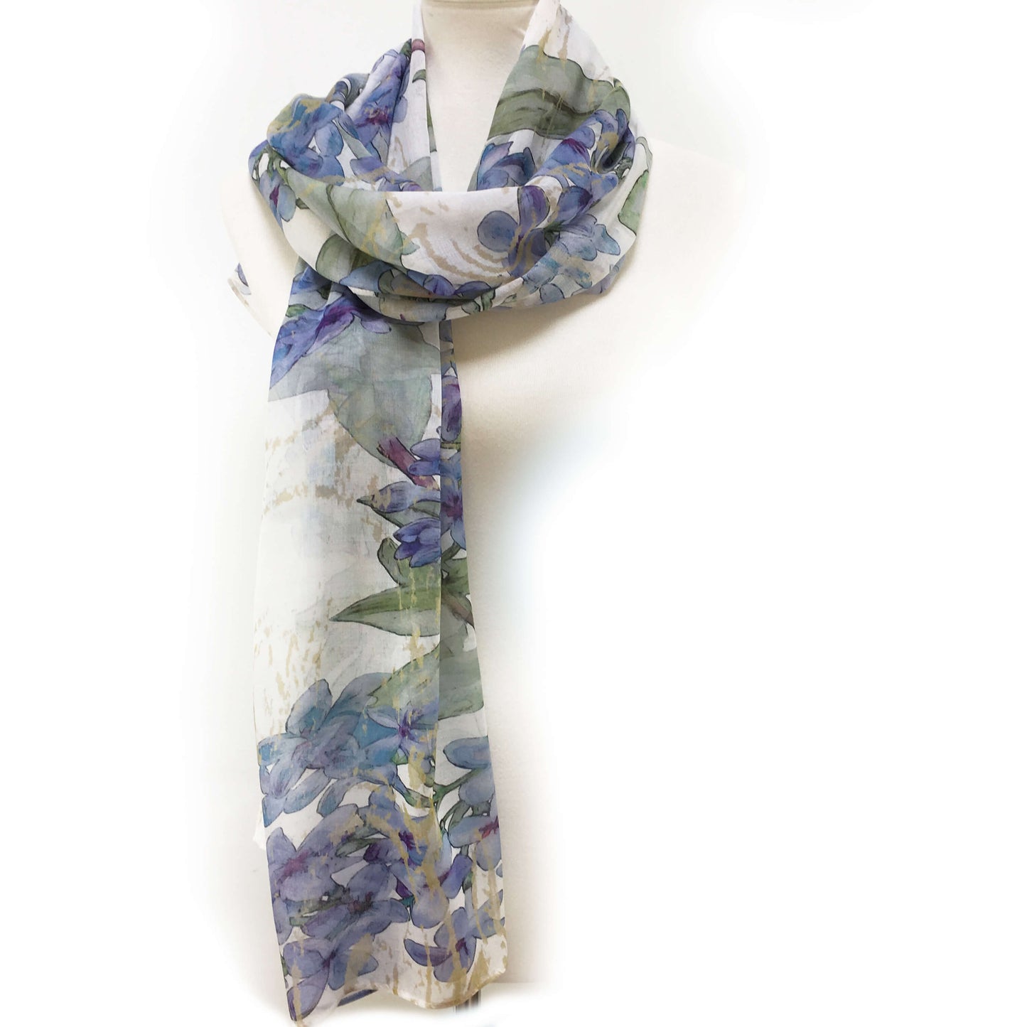 Lilacs on White Scarf - Silk Modal - UndertheLeafDesigns.com