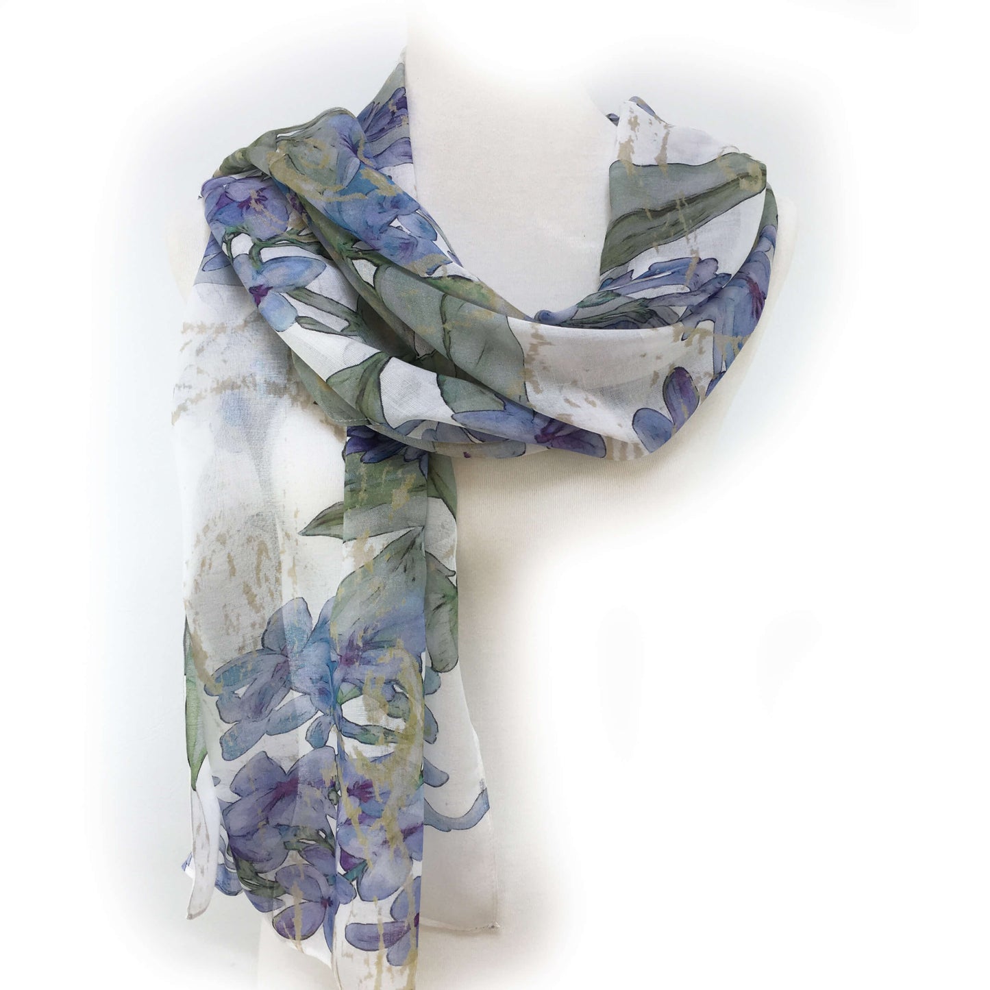 Lilacs on White Scarf - Silk Modal - UndertheLeafDesigns.com