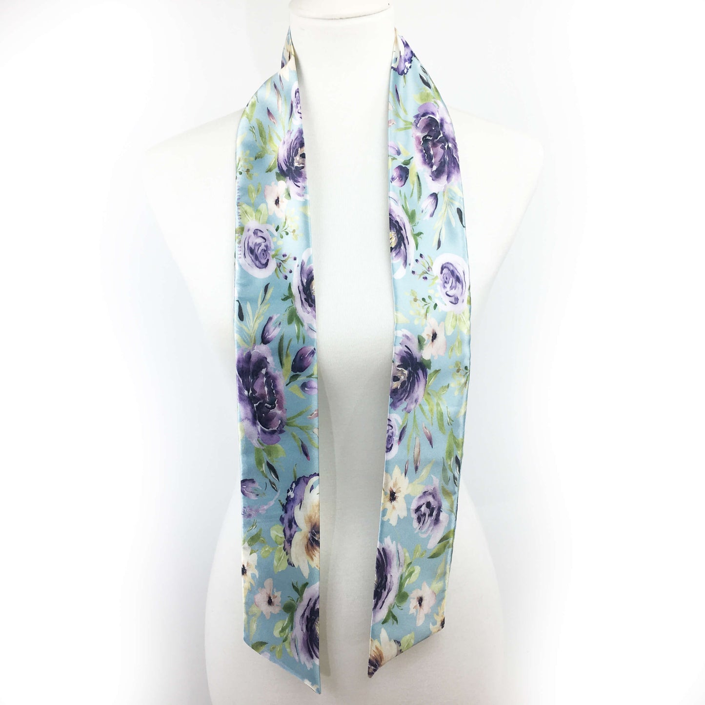 Watercolor Mixed Floral Skinny Scarf on Turquoise - UndertheLeafDesigns.com