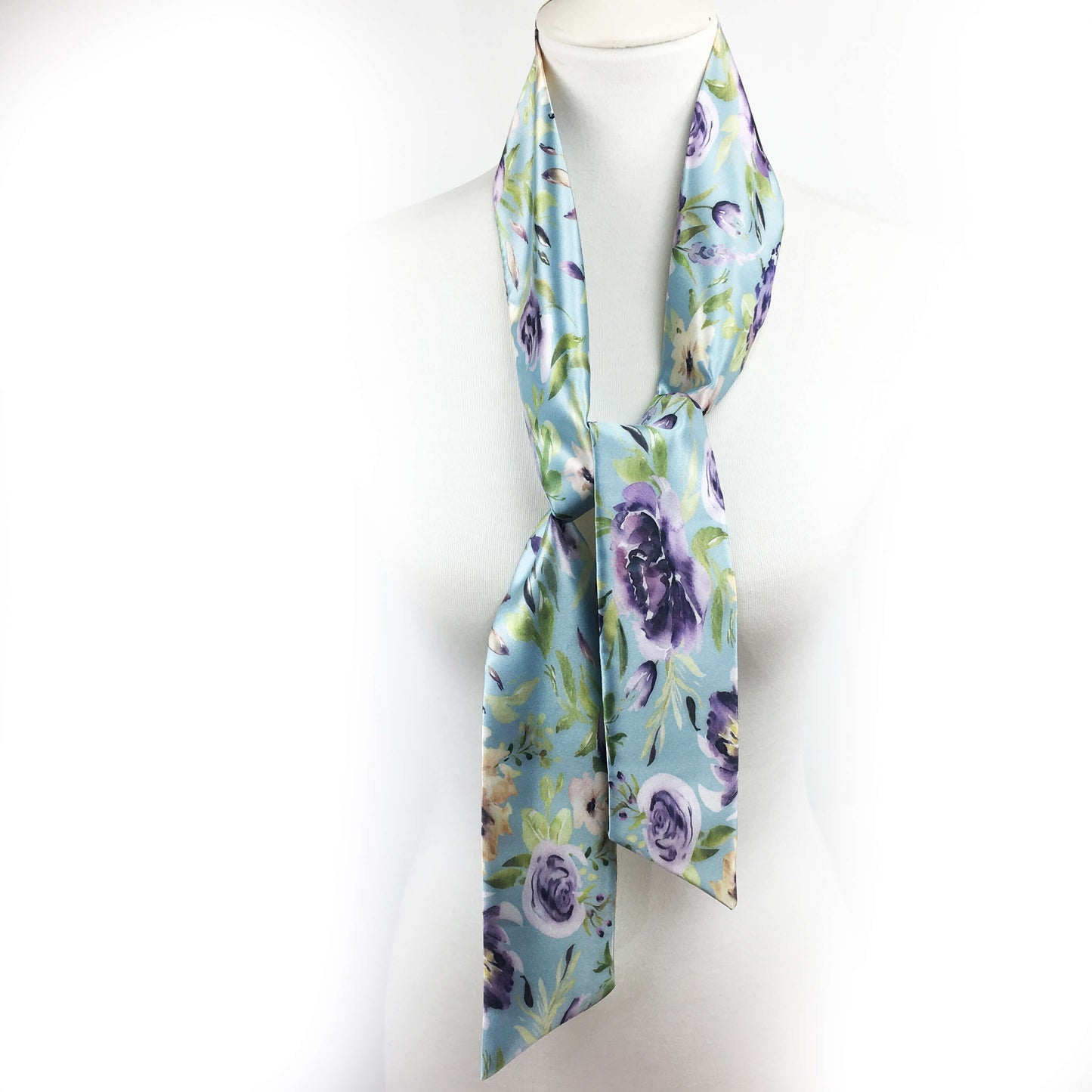 Watercolor Mixed Floral Skinny Scarf on Turquoise - UndertheLeafDesigns.com