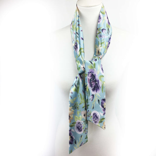 Watercolor Mixed Floral Skinny Scarf on Turquoise - UndertheLeafDesigns.com
