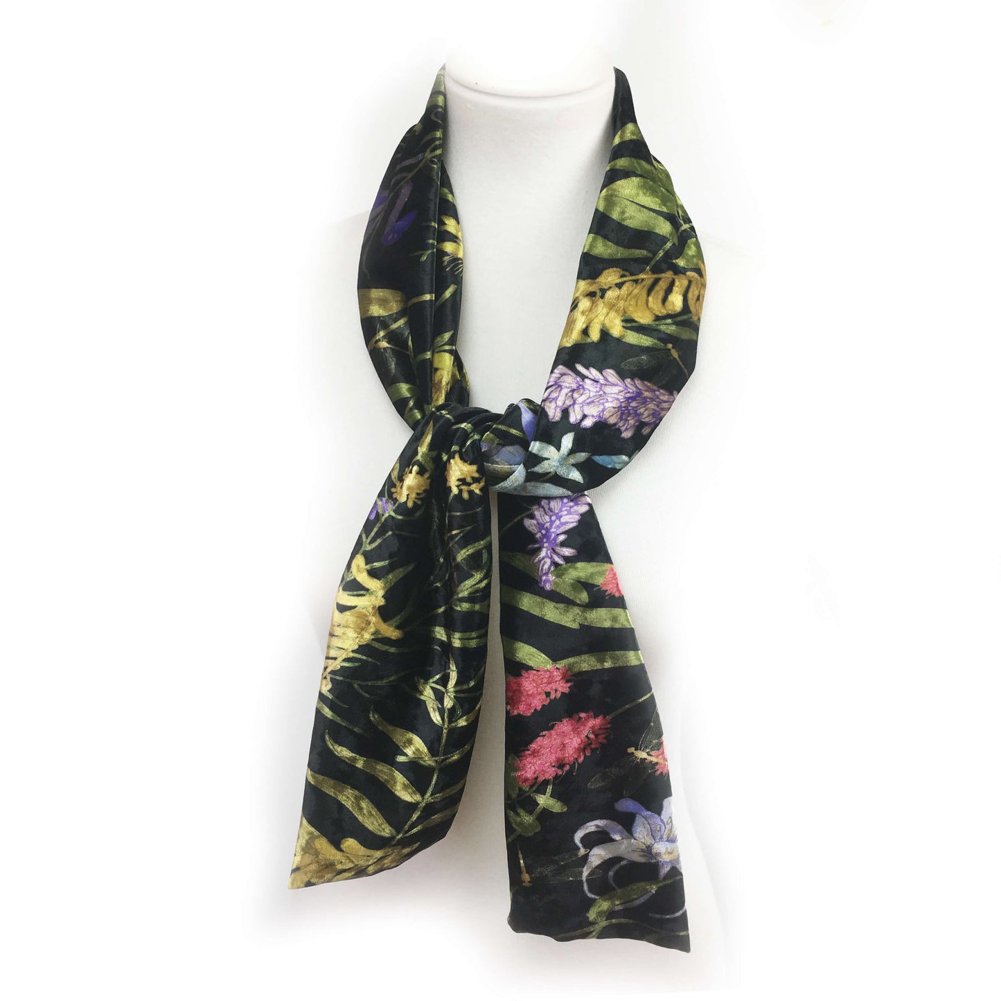 Wildflower Garden Scarf on Black - All season velour - UndertheLeafDesigns.com