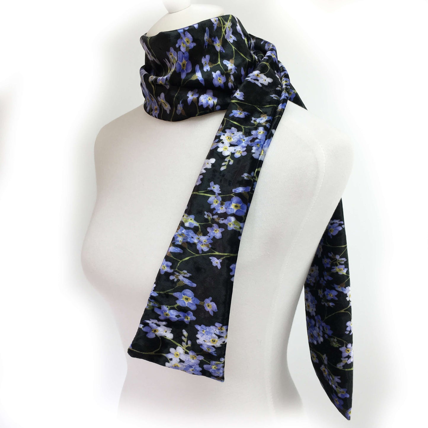 Forget-Me-Not Watercolor Scarf on Black - All season velour - UndertheLeafDesigns.com